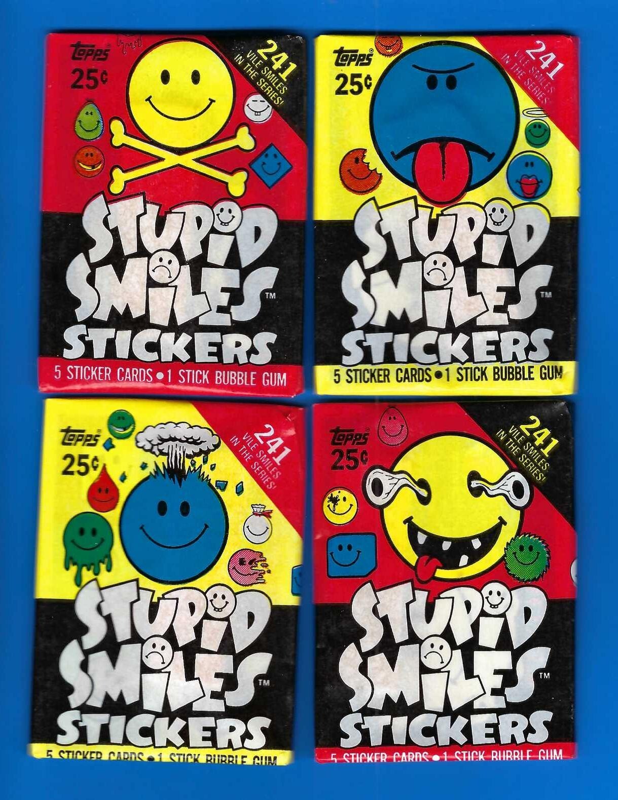 1989 VINTAGE WAX STUPID SMILES WAX packs TOPPS CARD PACKS ALL 4 VARIATIONS 1989 VINTAGE WAX STUPID SMILES WAX packs TOPPS CARD PACKS ALL 4 VARIATIONS
