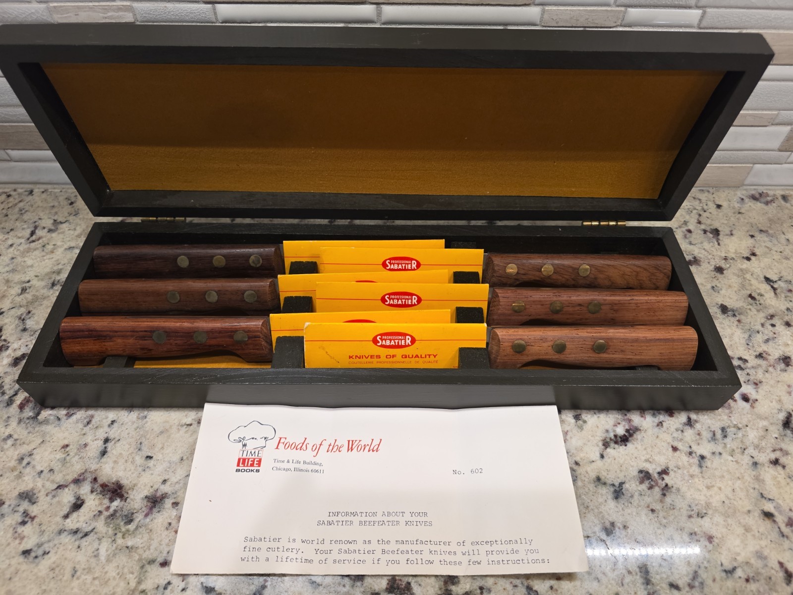 Veritable Sabatier Stainless France 6 Knife Set Box - Vintage Beefeater Knives Veritable Sabatier Stainless France 6 Knife Set Box - Vintage Beefeater Knives