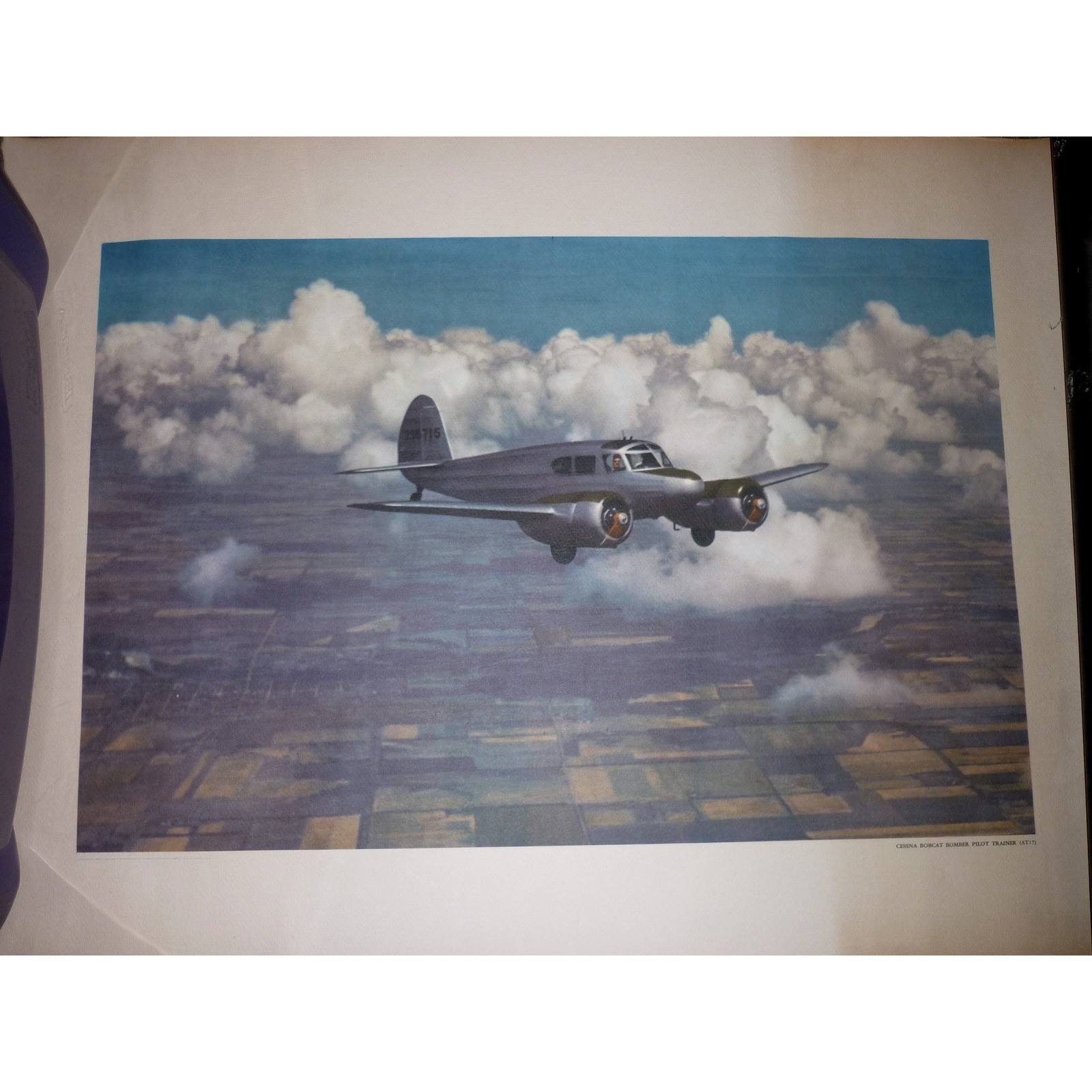 Vintage Cessna Bobcat Bomber Pilot Trainer AT17 Lithograph Don Forbes Print