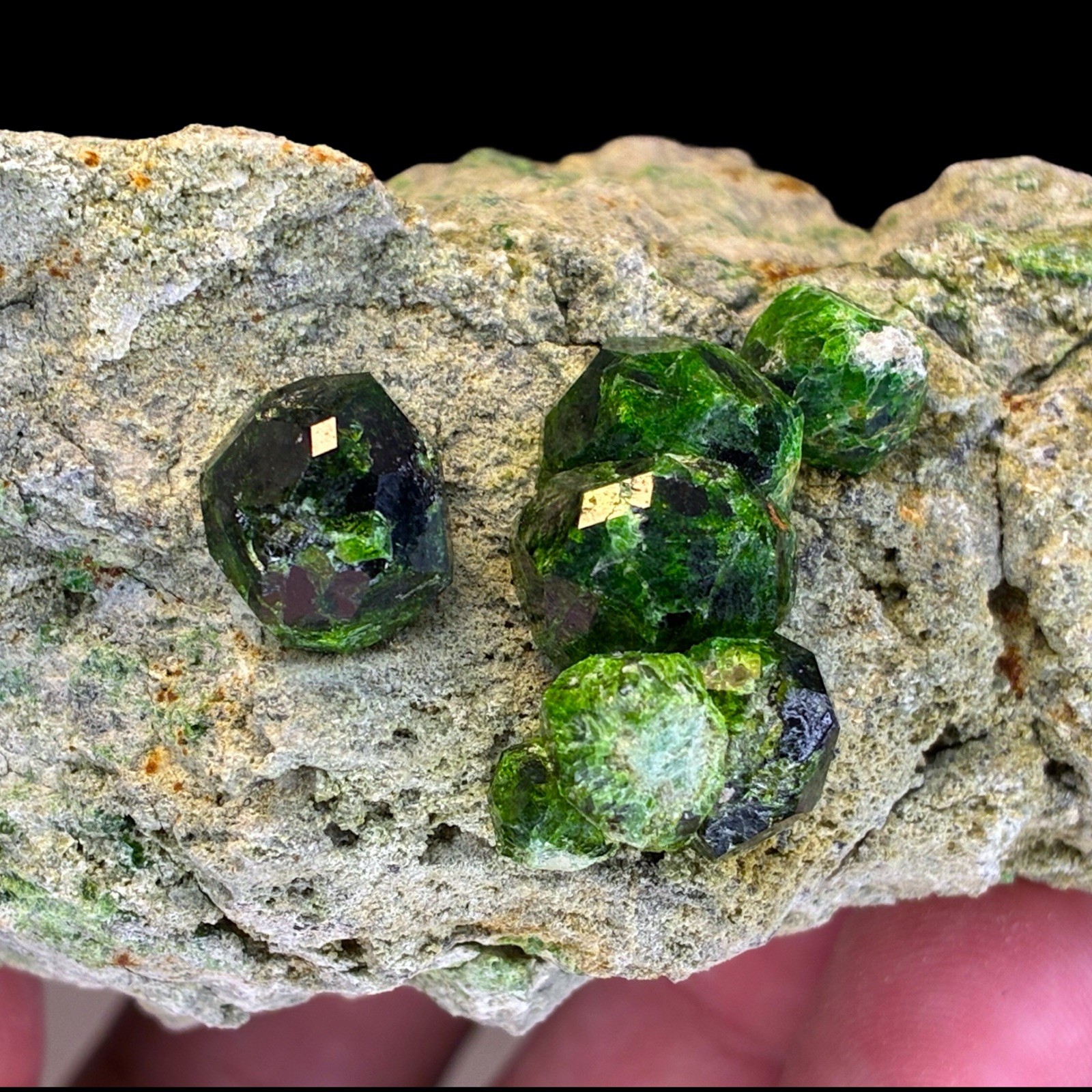 Rare Green Demantoid Grossular Garnet Mineral Specimen on Matrix, Andradite Var