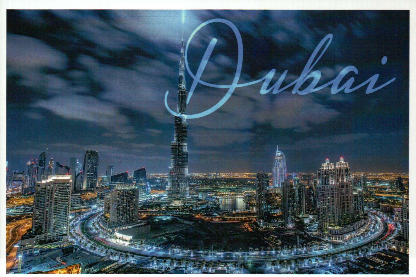 Dubai United Arab Emirates, City Skyline at Night, Middle East, etc. -- Postcard Dubai United Arab Emirates, City Skyline at Night, Middle East, etc. -- Postcard