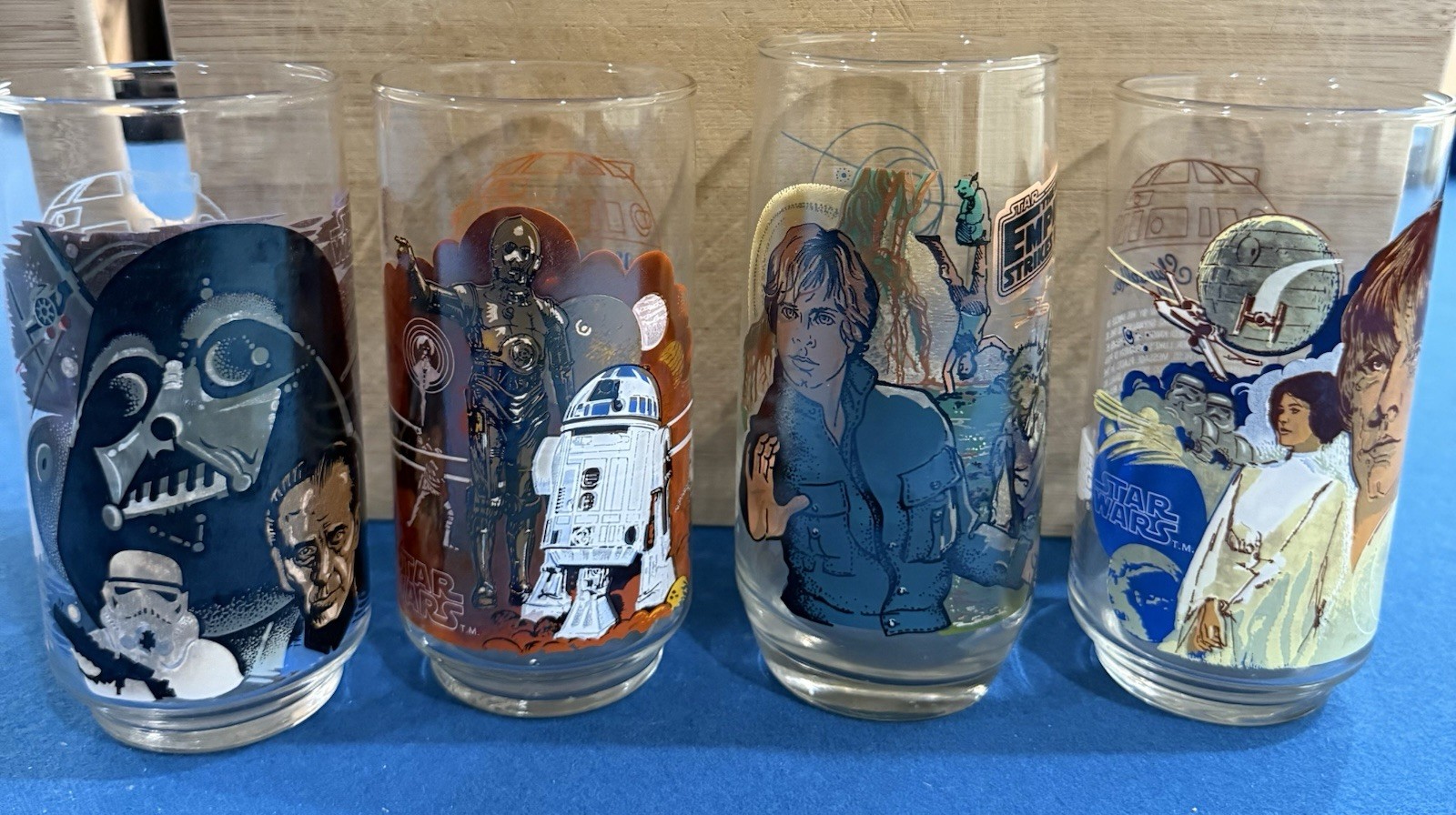Star Wars Glasses, 4 – 1977 & 1980 – Good Condition, Never Used (BK/CC) Star Wars Glasses, 4 – 1977 & 1980 – Good Condition, Never Used (BK/CC)