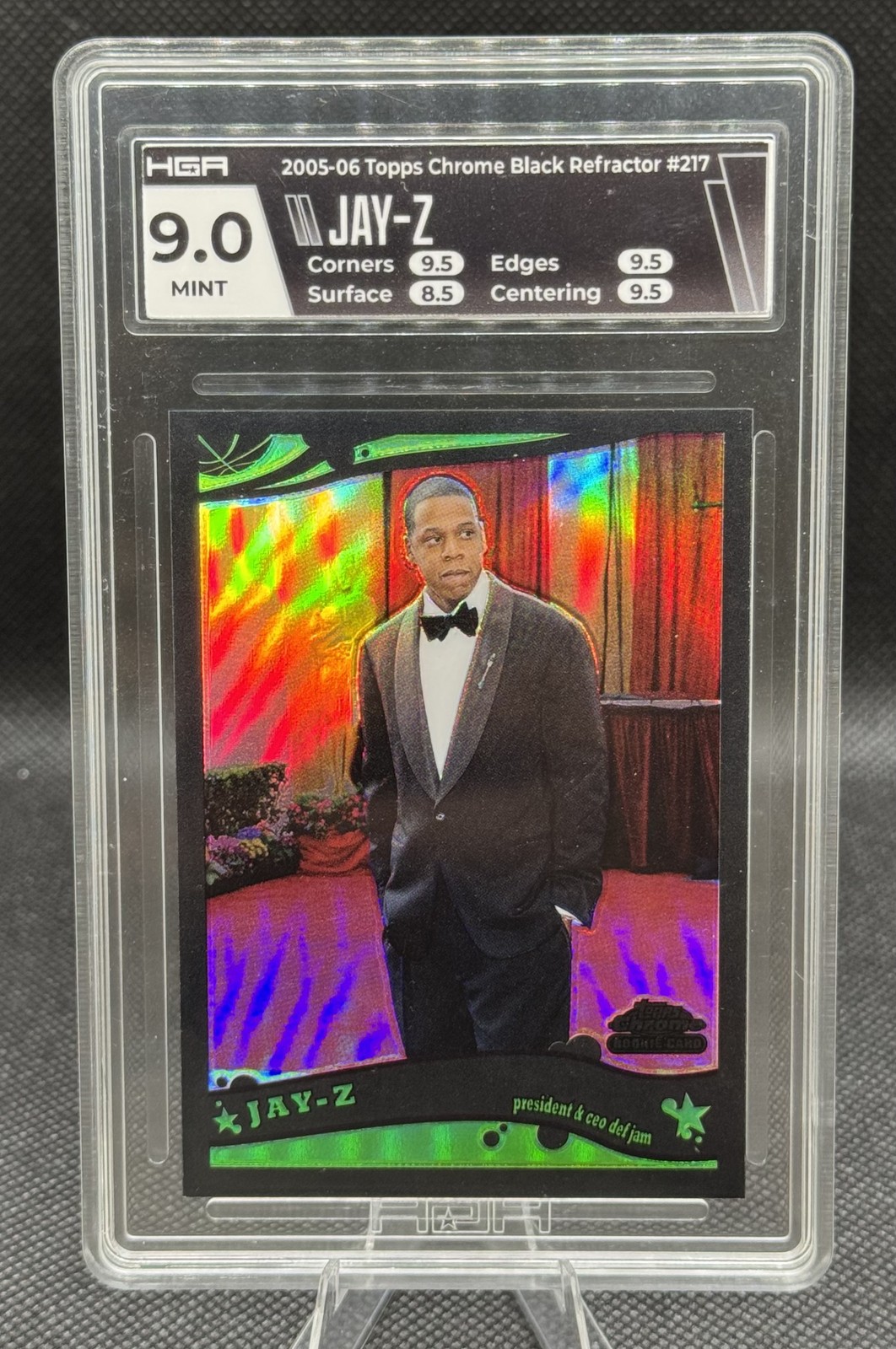 Jay-Z Rookie 2005 Topps Chrome Black Refractor /399 HGA 9 #217 Jay-Z Rookie 2005 Topps Chrome Black Refractor /399 HGA 9 #217