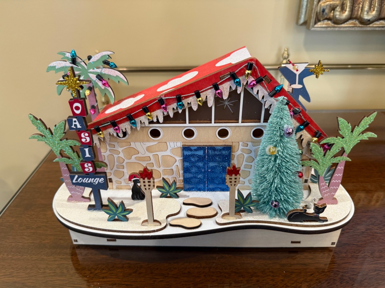World Market Laser Cut Wood Mid Century Oasis Lounge LED Christmas House 2022 World Market Laser Cut Wood Mid Century Oasis Lounge LED Christmas House 2022