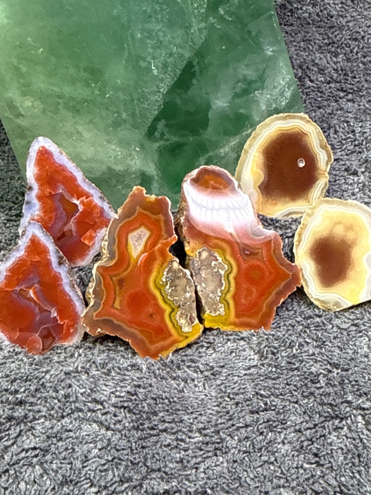 Malawi Alimajo Agates, 89 grams, 3 pair, Polished Displays, Video Malawi Alimajo Agates, 89 grams, 3 pair, Polished Displays, Video