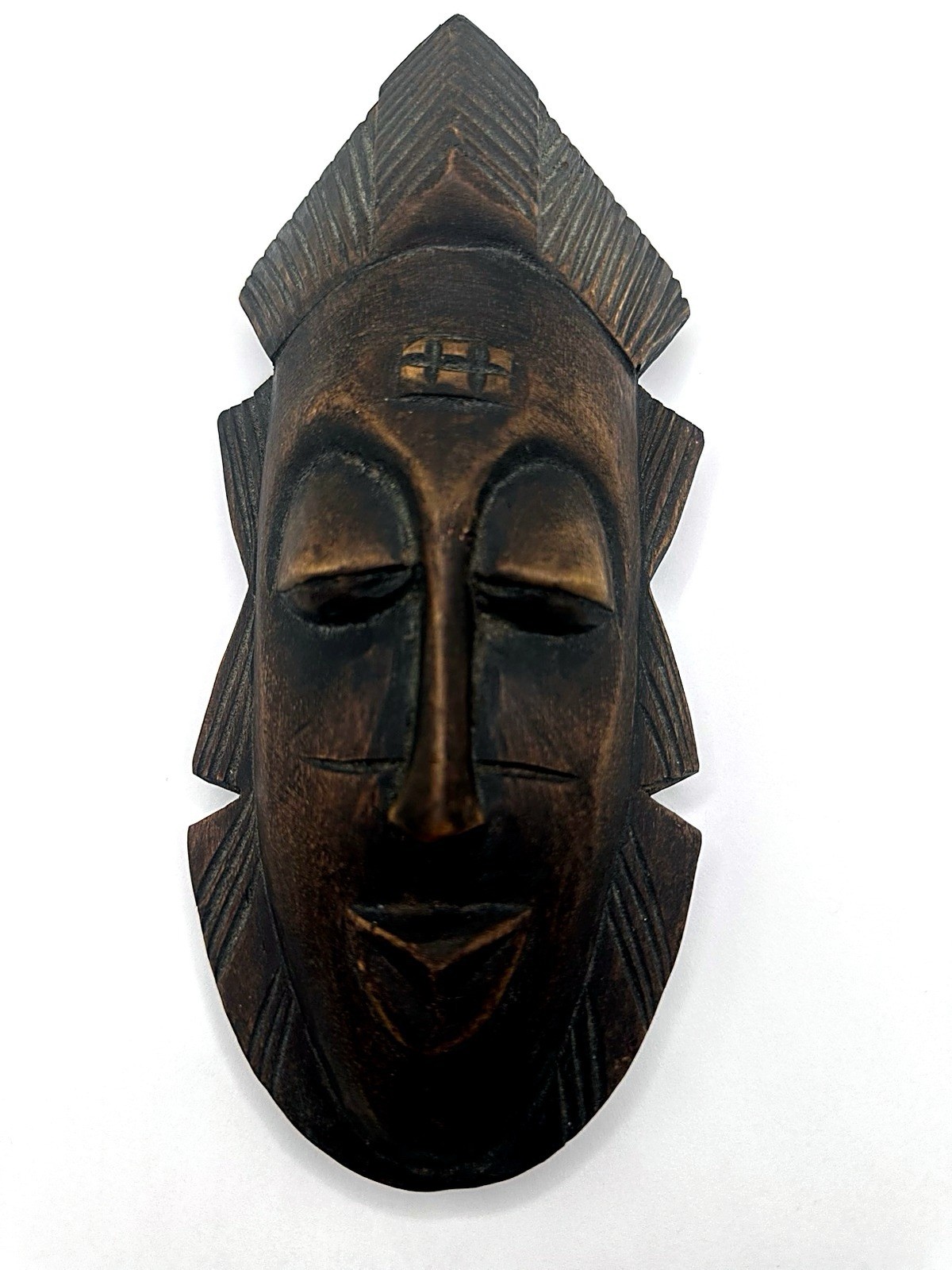 Hand Carved Wooden African Tribal Mask Wall Hanging Decor 8in Vintage Style