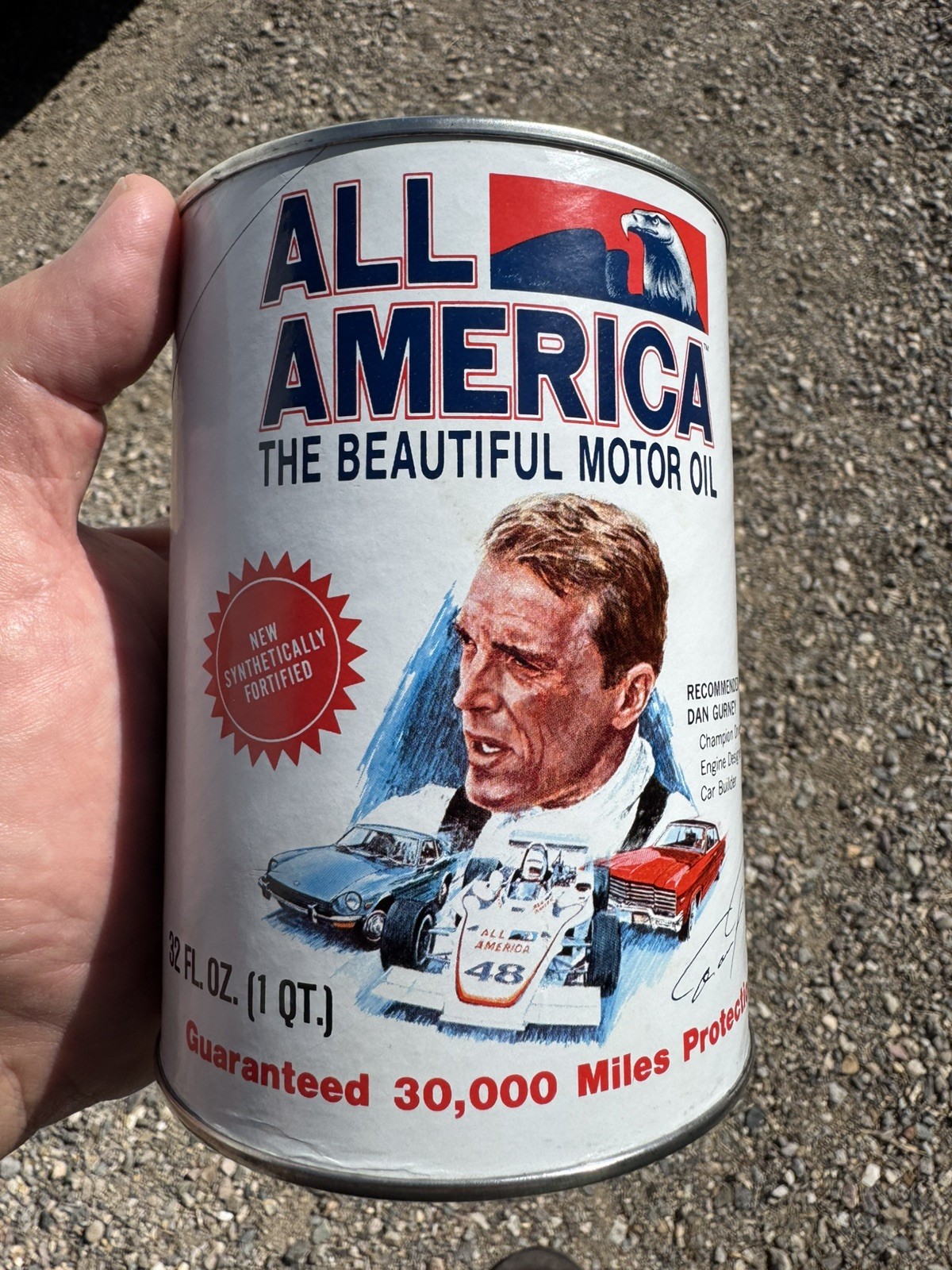 Vintage All America Motor Oil 1 Quart Can Dan Gurney Racing Eagle Unopened Mint Vintage All America Motor Oil 1 Quart Can Dan Gurney Racing Eagle Unopened Mint