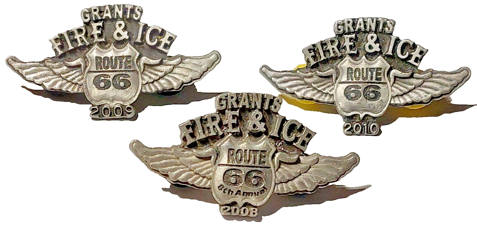 Motorcycle 2008/2009/2010 Grants Fire & Ice Route 66 Rally Lapel Pins Lot of 3