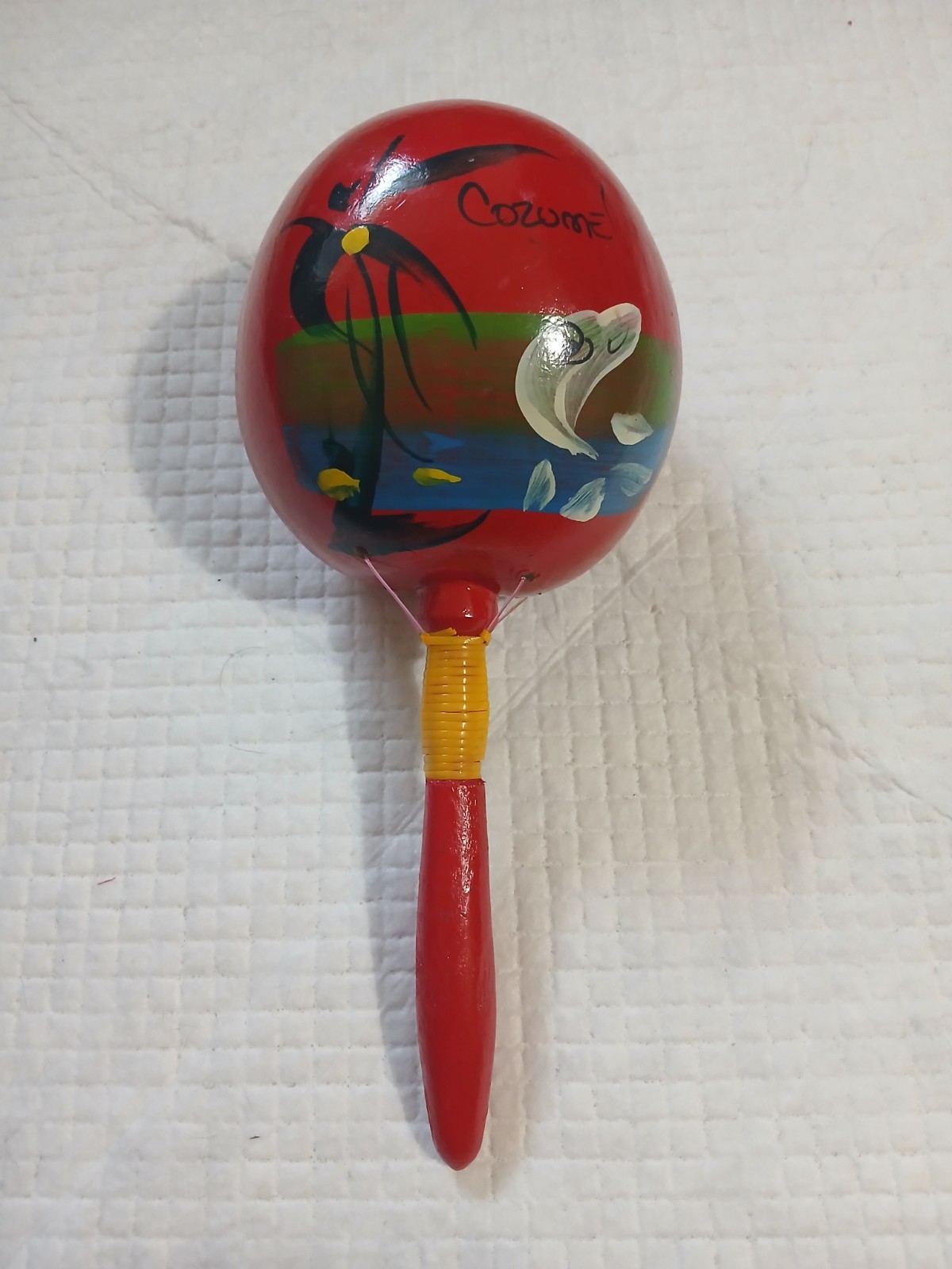 Vintage Mexican Folk Art Maraca Hand Painted Cozumel 