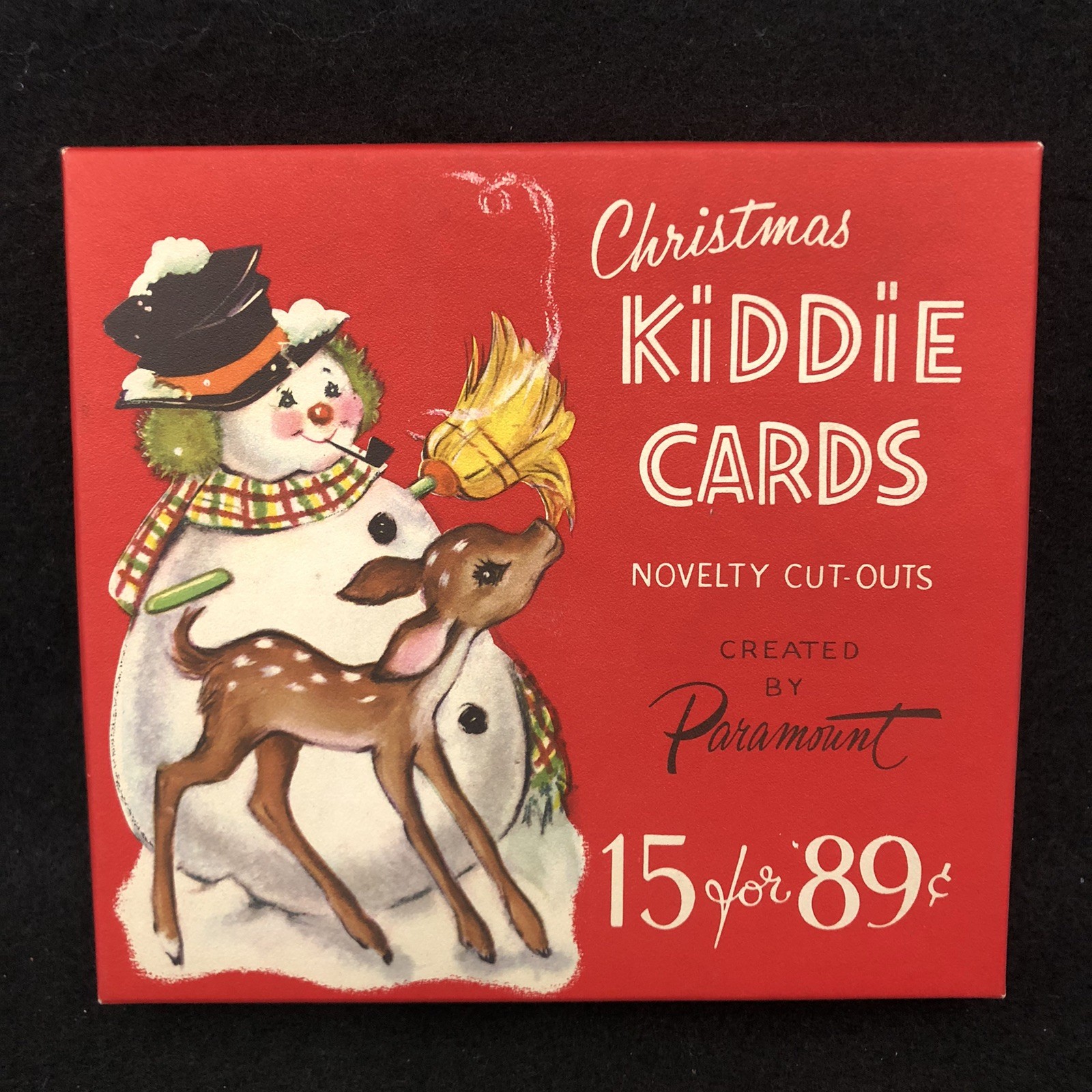 Vintage 1950's Snowman Deer Christmas Kiddie Cards Box NO CARDS BOX ONLY MCM