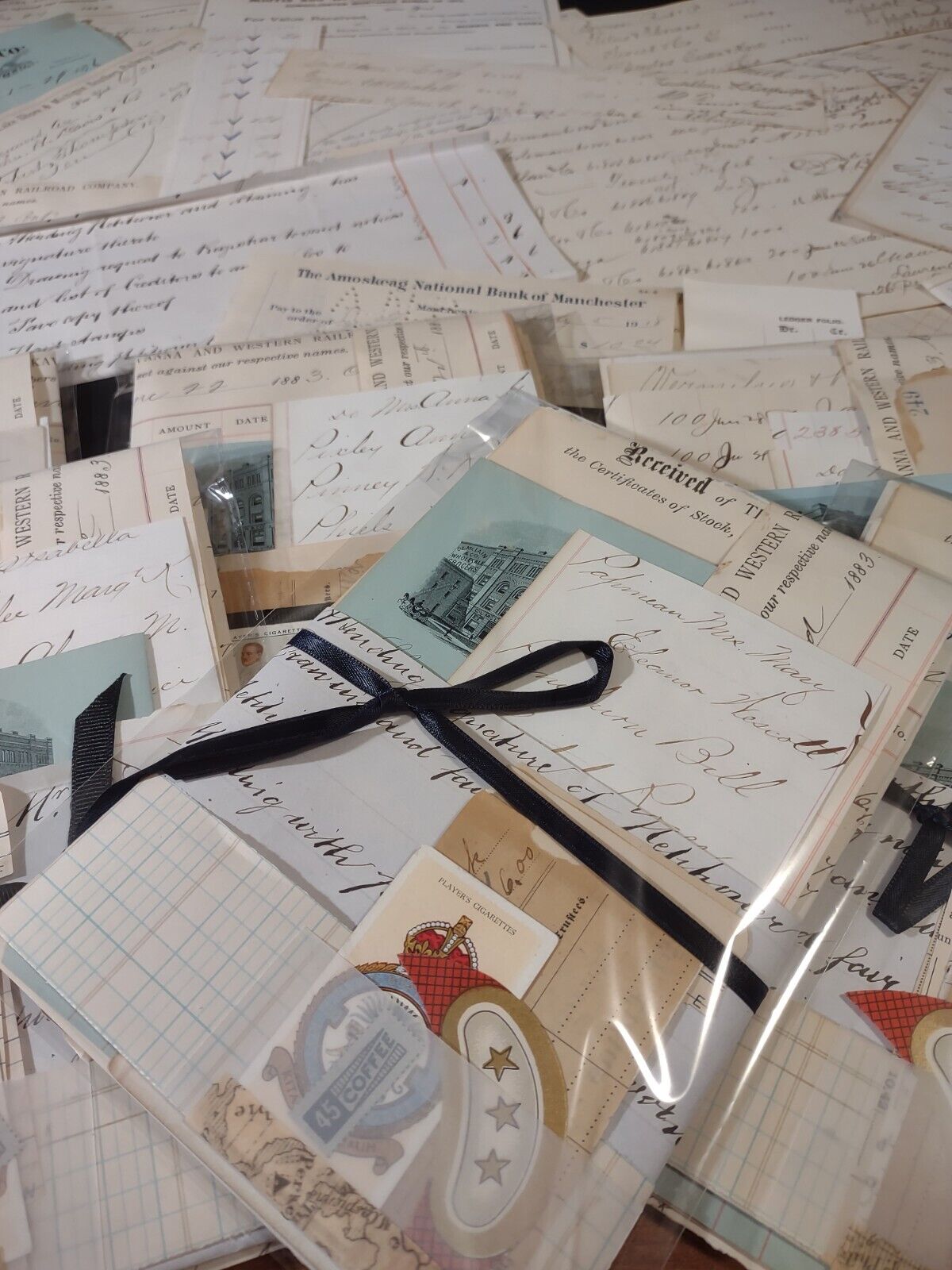 1800's Harvested Handwritten Ledger Sheets w/Extra Ephemera For Junk Journaling 