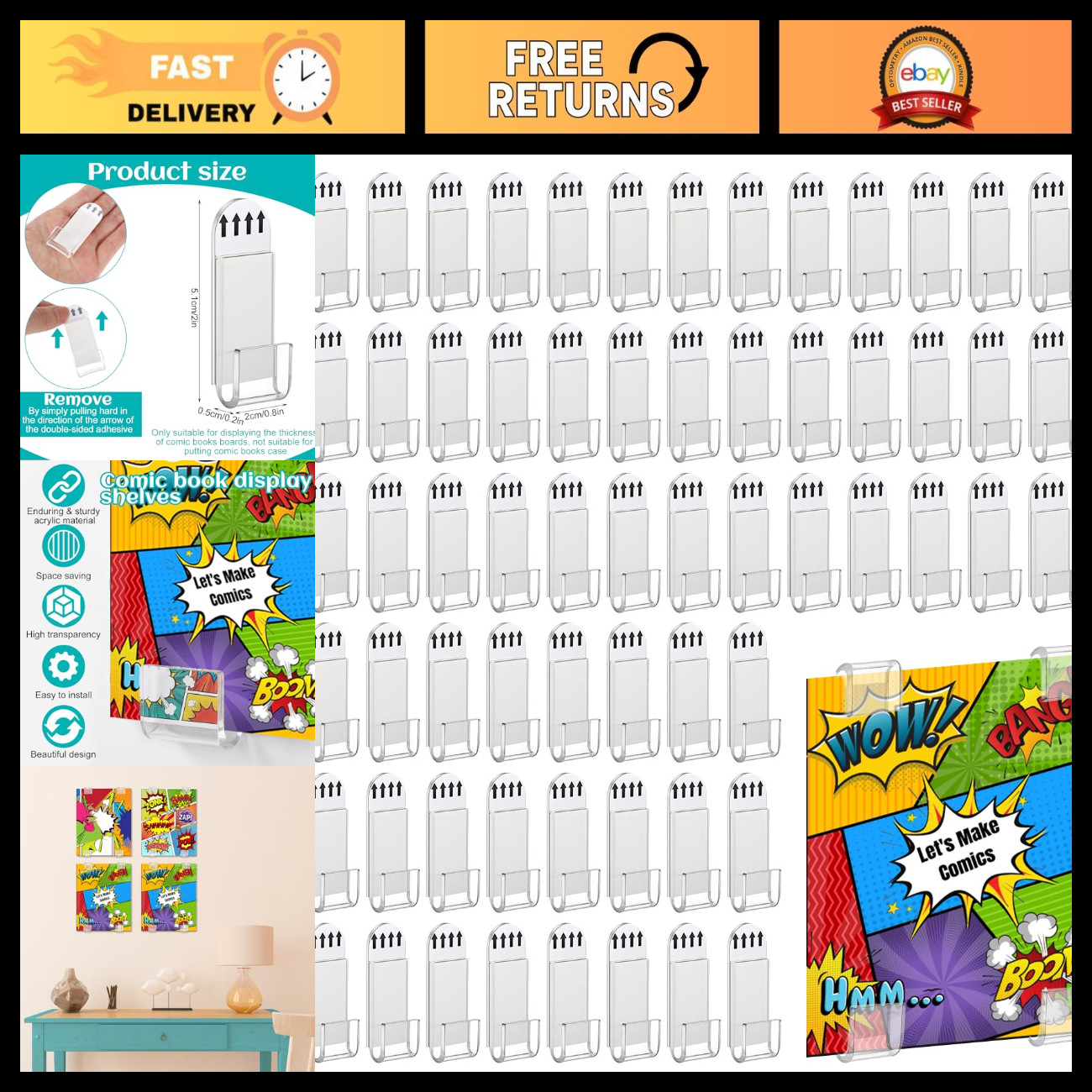 72 Pcs Clear Floating Comic Book Display Shelves - Invisible Self-Adhesive Wall 72 Pcs Clear Floating Comic Book Display Shelves - Invisible Self-Adhesive Wall