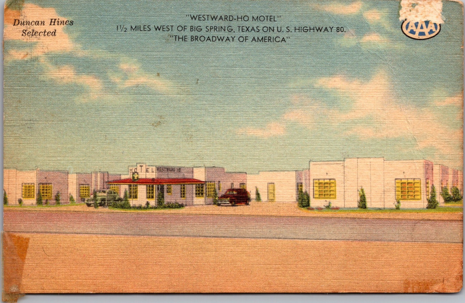 VTG Westward-Ho Motel Big Spring TX Duncan Hines AAA Highway 80 Linen Postcard VTG Westward-Ho Motel Big Spring TX Duncan Hines AAA Highway 80 Linen Postcard