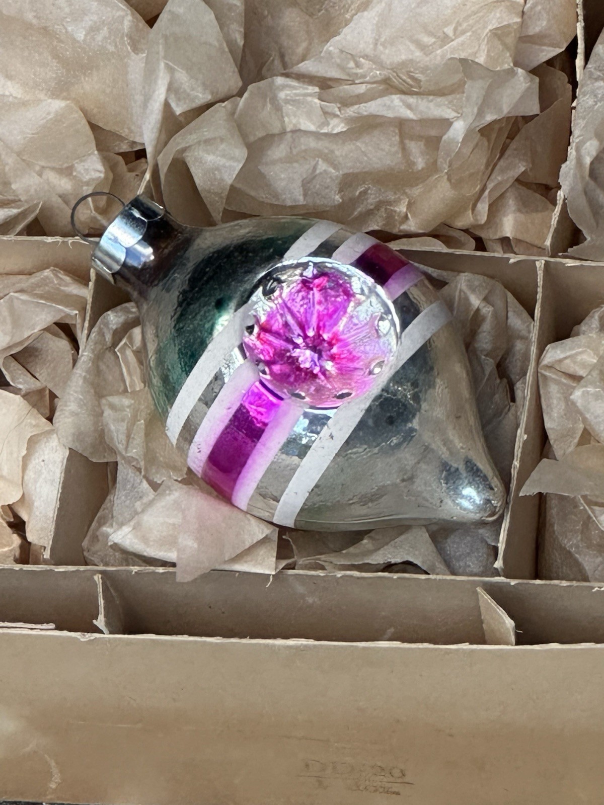 Vintage Franke Pink Double Indent Stripe Glass Christmas Ornament, Rare Vintage Franke Pink Double Indent Stripe Glass Christmas Ornament, Rare