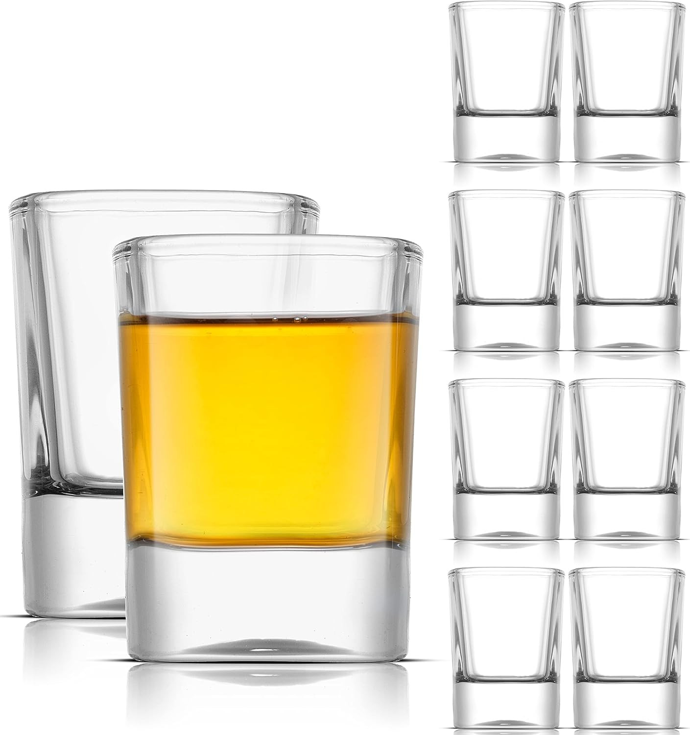 Joyjolt Glass Shot Glasses Set of 10 - City 2Oz Heavy Base Square Shot Glasses
