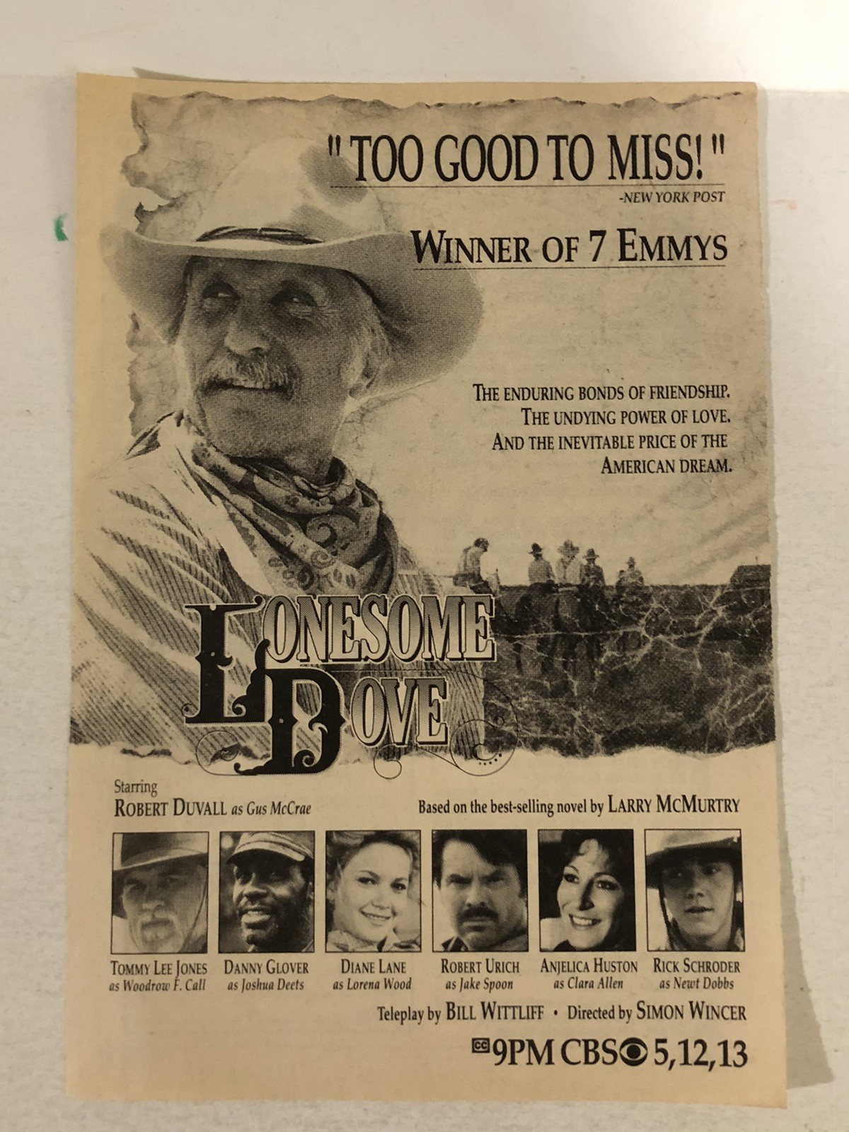 Lonesome Dove Robert Duvall Movie Vintage Print Ad Tommy Lee Jones Rick TPA10