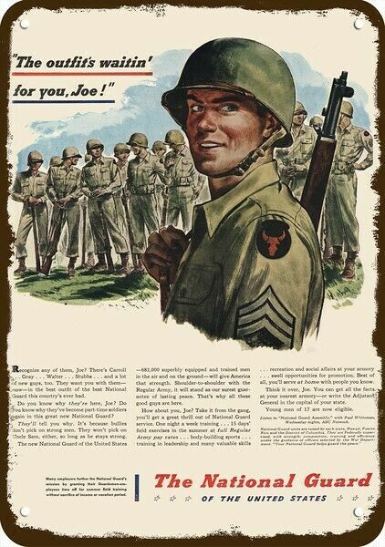 1947 U.S. ARMY NATIONAL GUARD SOLDIER Vintage Look DECORATIVE REPLICA METAL SIGN