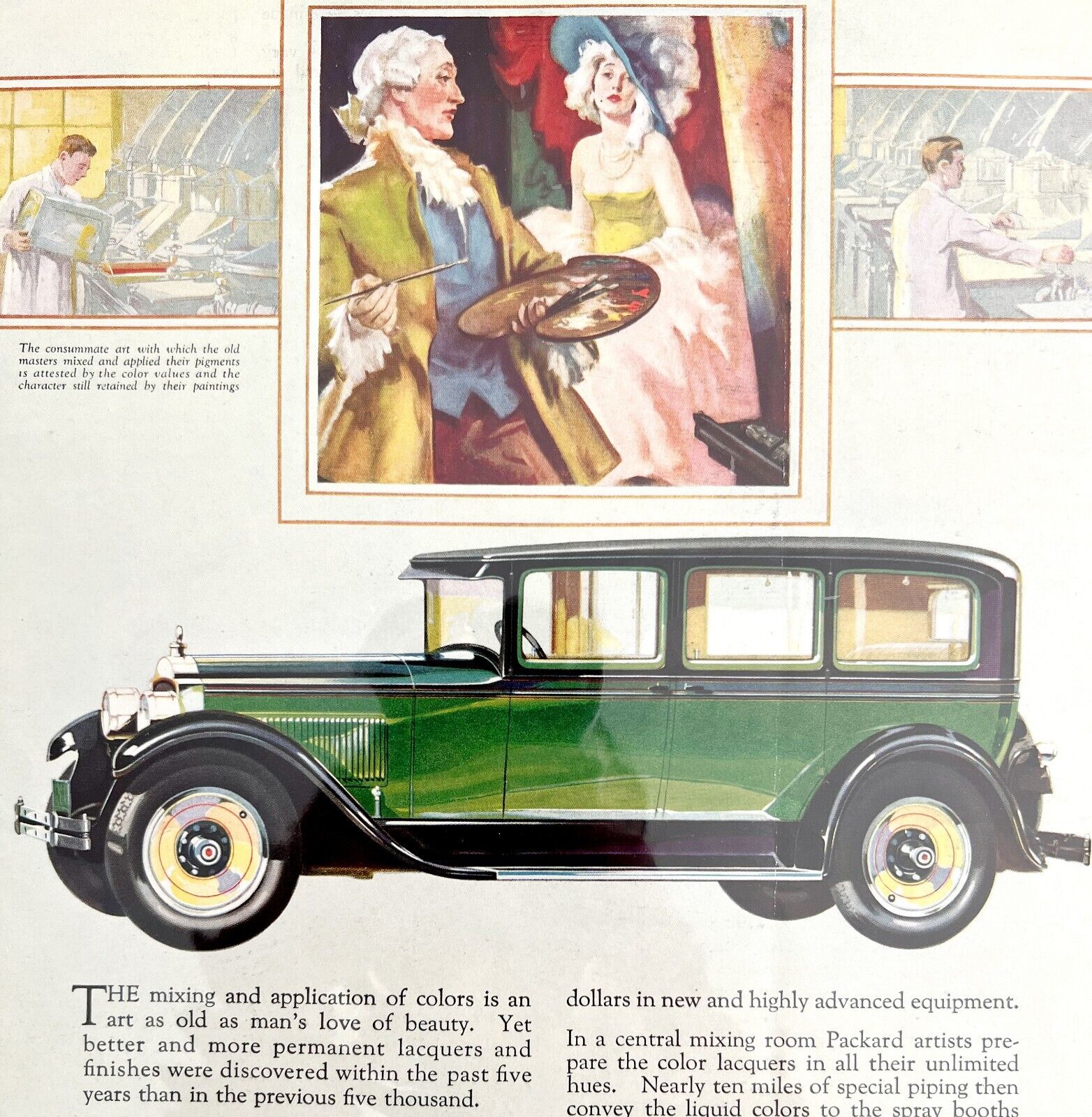 Packard 1928 Green Sedan Touring Advertisement Automobilia Lithograph HM1C