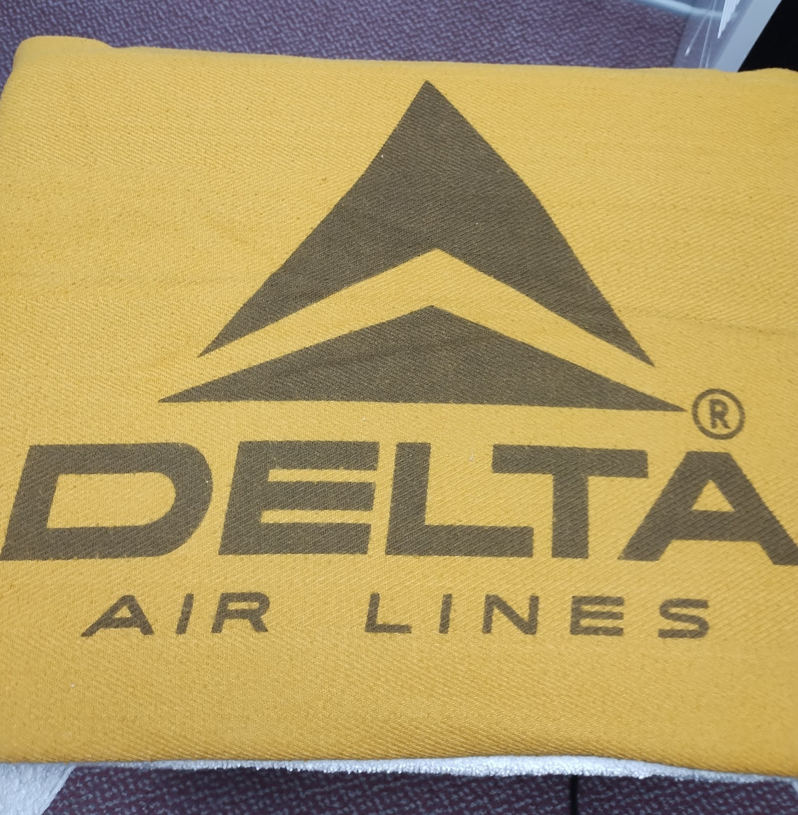 Vintage 1970s Delta Airlines Mustard Gold Blanket — Retro Airline Collectible