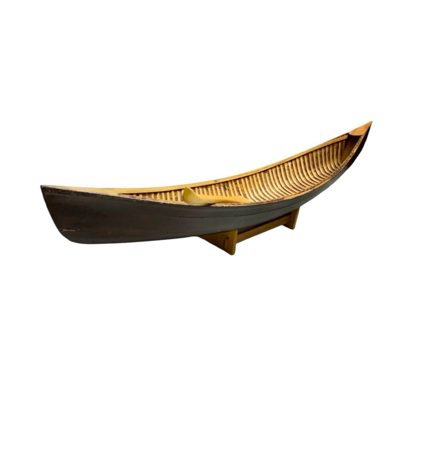Canoe Model with Paddle and Base Large Wood Rowboat Vintage Cabin Nautical Decor