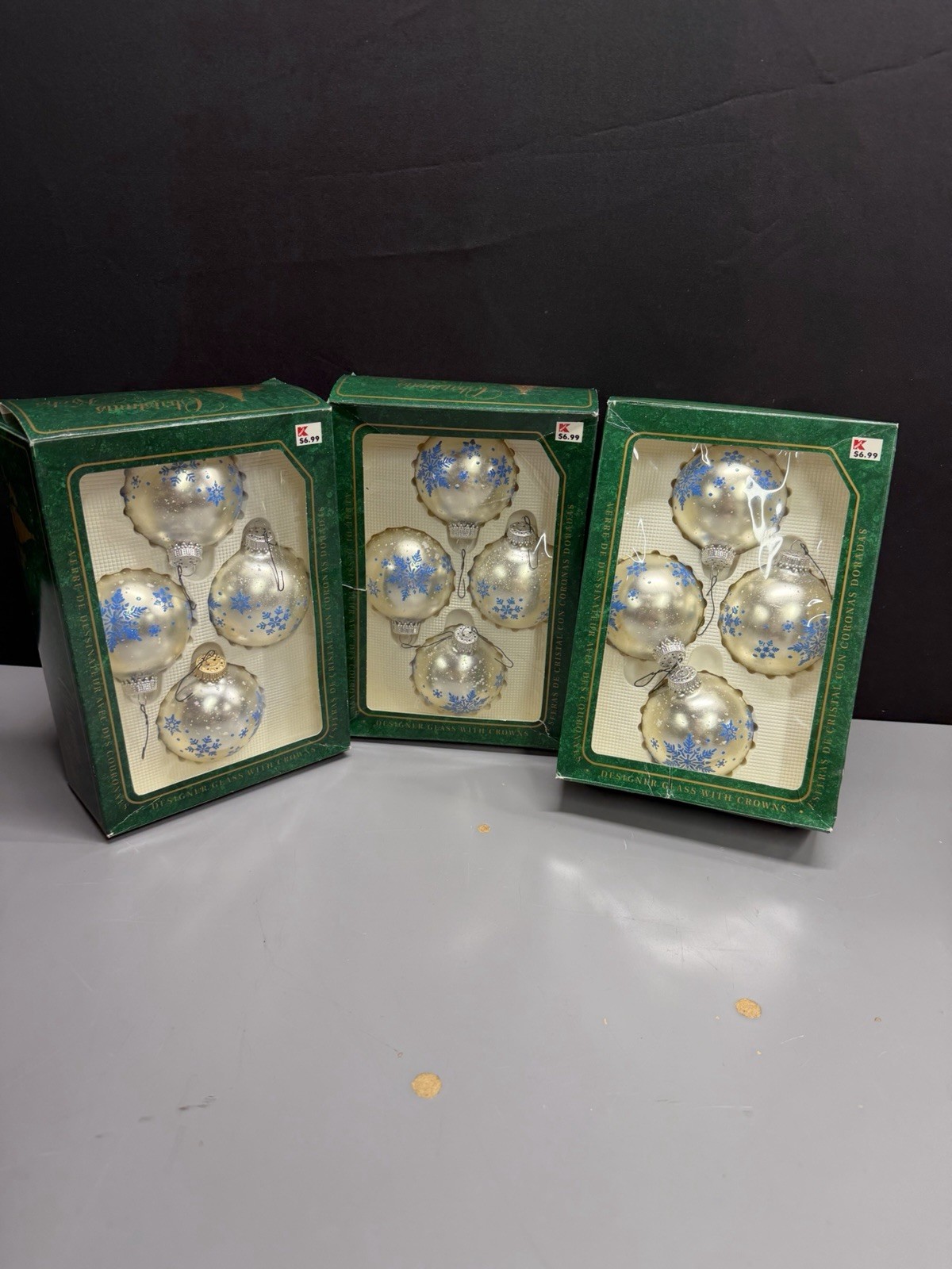 Christmas by krebs glass ornaments White pearl Blue Snowflakes Silver Crowns VTG Christmas by krebs glass ornaments White pearl Blue Snowflakes Silver Crowns VTG