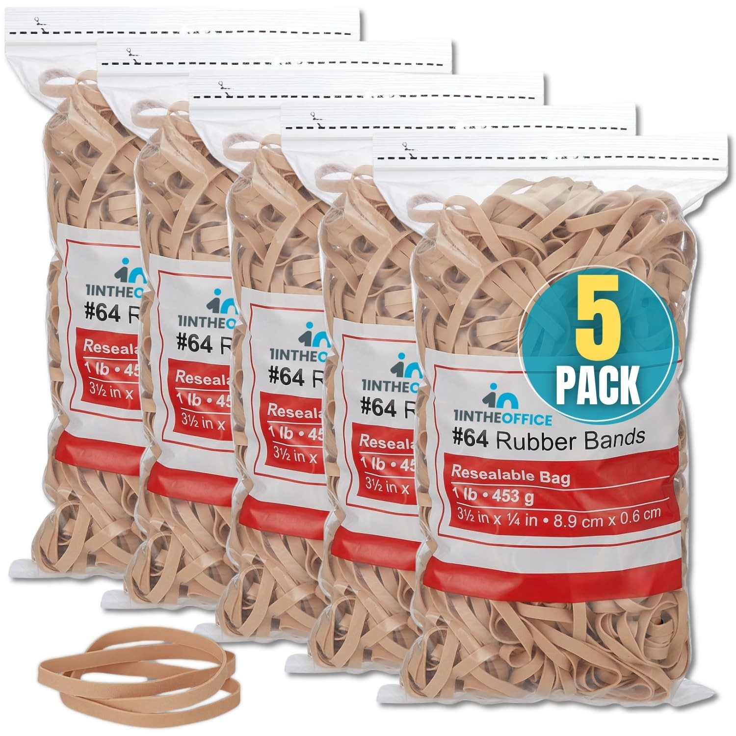 1InTheOffice Rubber Bands Size 64, Thick, Heavy Duty, 3-1/2\