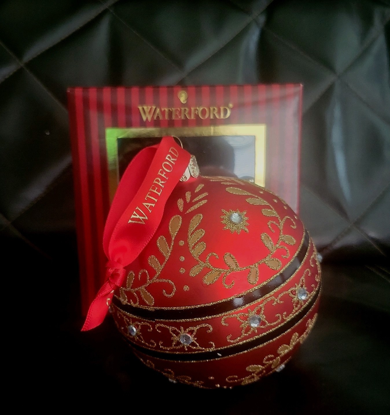 Vintage Waterford Holiday Heirloom Majestic Scroll Red Christmas Ball With box Vintage Waterford Holiday Heirloom Majestic Scroll Red Christmas Ball With box
