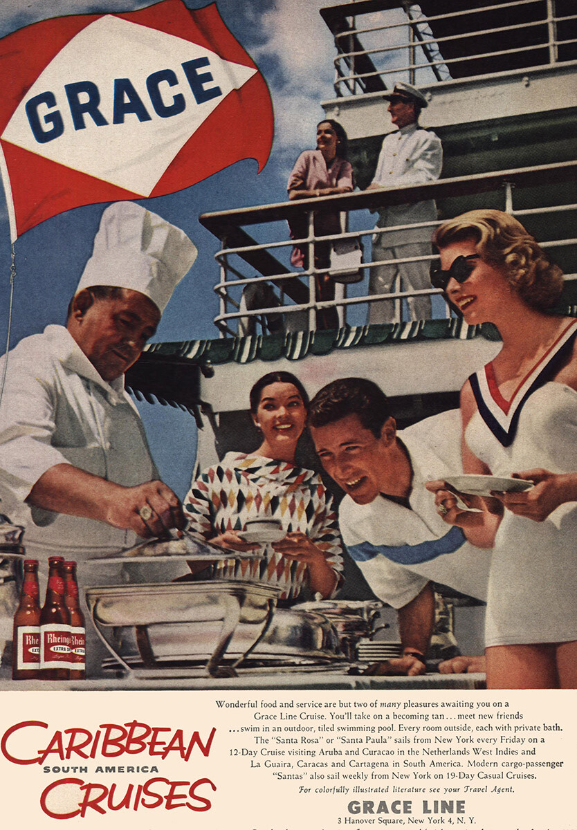1957 Grace Line: Caribbean Cruises Vintage Print Ad 1957 Grace Line: Caribbean Cruises Vintage Print Ad