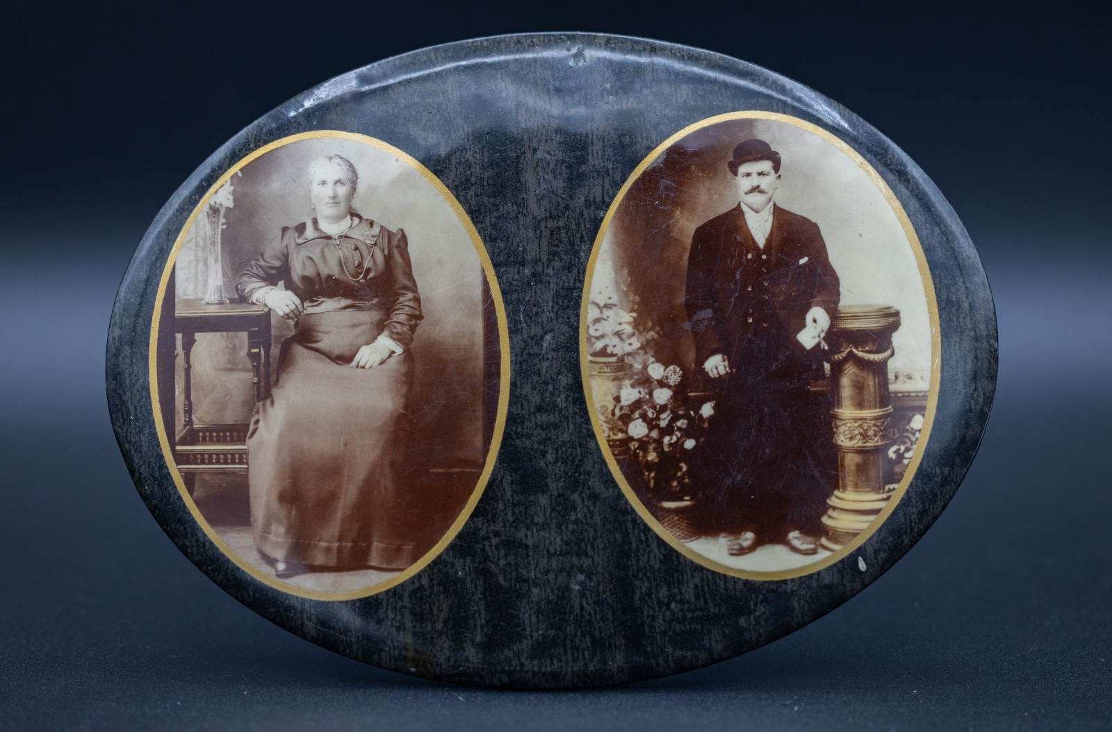 Antique 1910 Celluloid Tin Oval Portrait Plaque Huge 7.75\