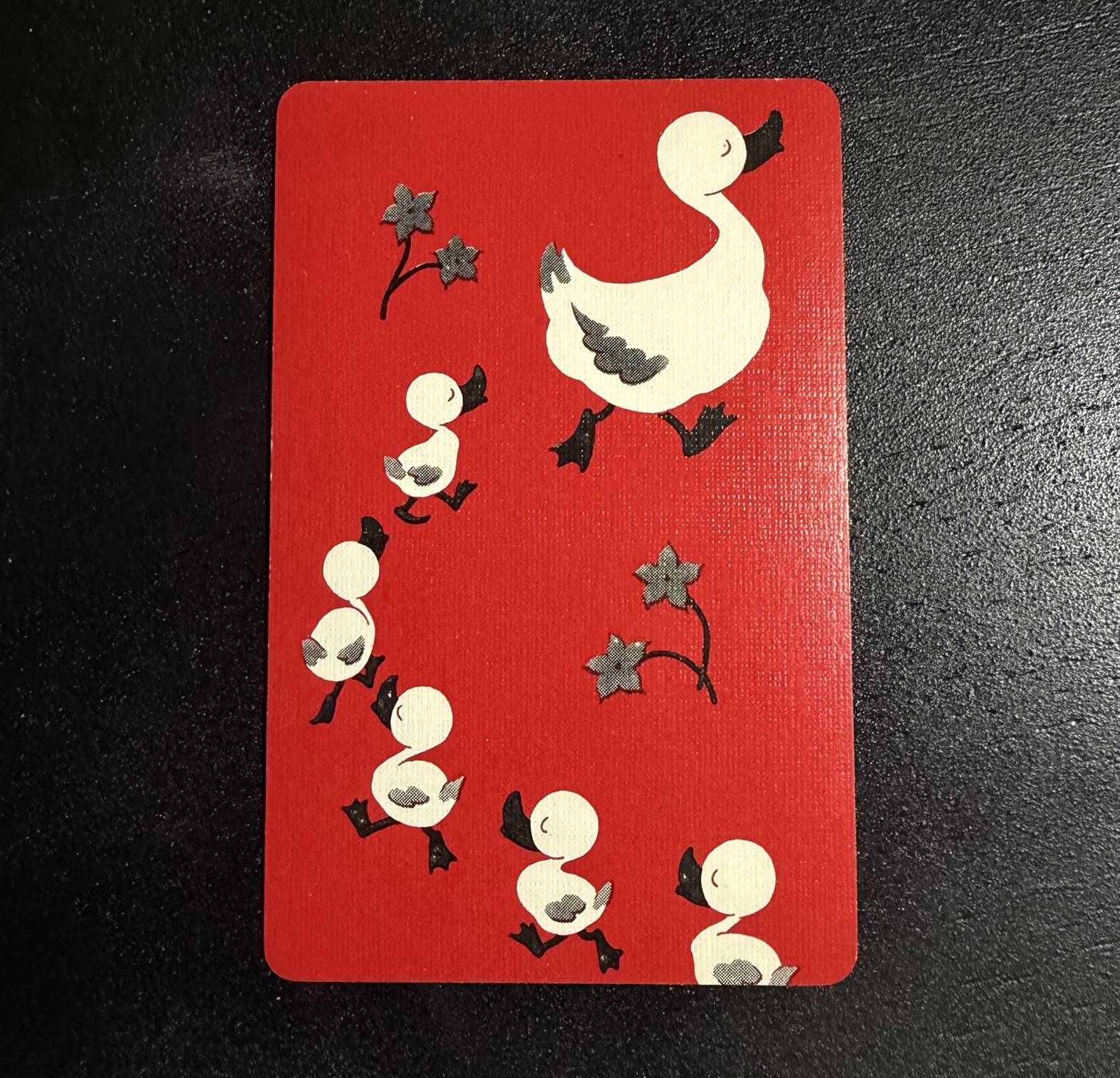 Mother Duck Red Single Swap Playing Card -c. 1950s (Linen) Mother Duck Red Single Swap Playing Card -c. 1950s (Linen)