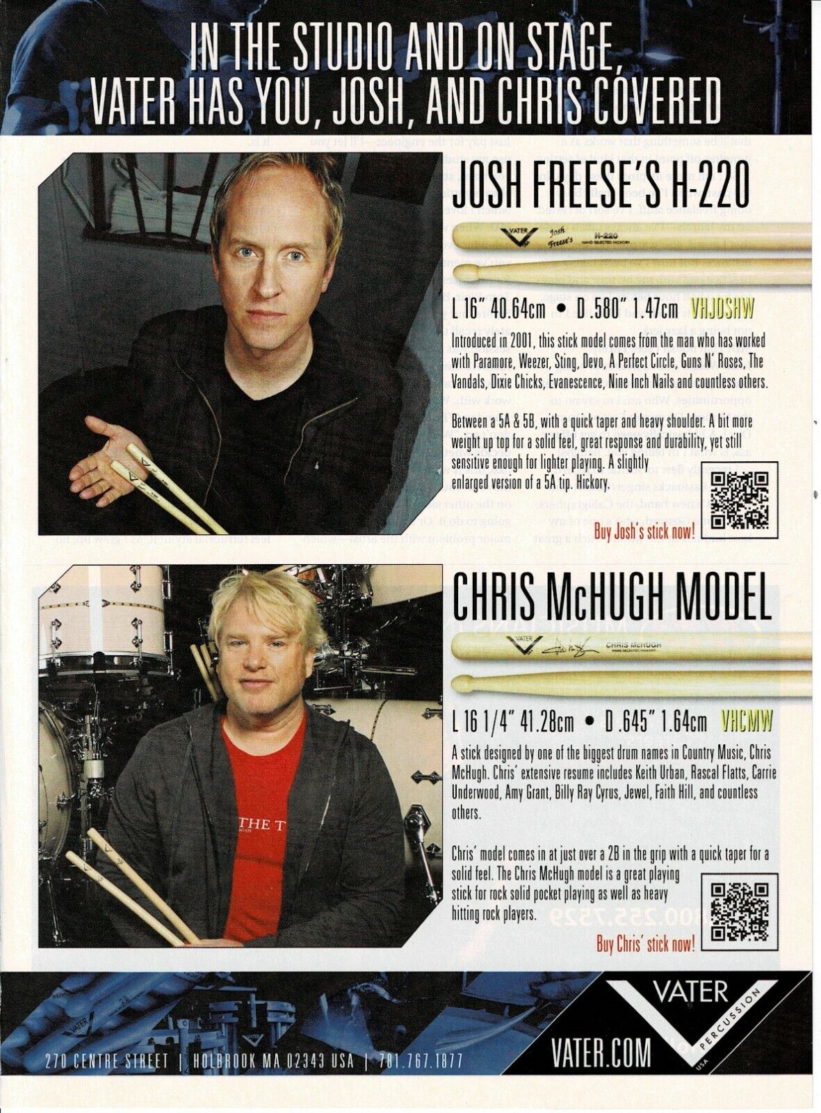 Vater Percussion - Josh Freese / Chris McHugh - 2011 Print Advertisement