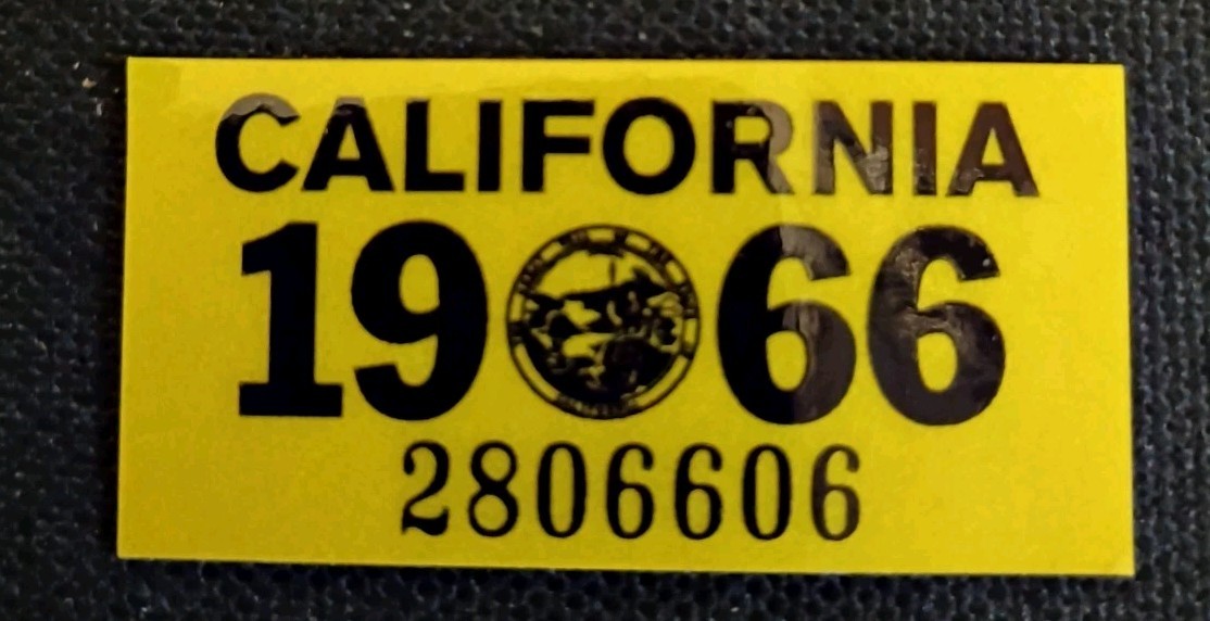Vtge. California DMV 1966 Lic. Reg. Sticker. 2806606 SHOW CAR. 2\ Vtge. California DMV 1966 Lic. Reg. Sticker. 2806606 SHOW CAR. 2\