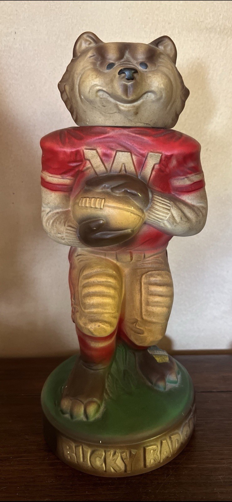 1974 Bucky Badger Wisconsin Ezra Brooks Football Liquor Decanter Mascot VINTAGE 1974 Bucky Badger Wisconsin Ezra Brooks Football Liquor Decanter Mascot VINTAGE