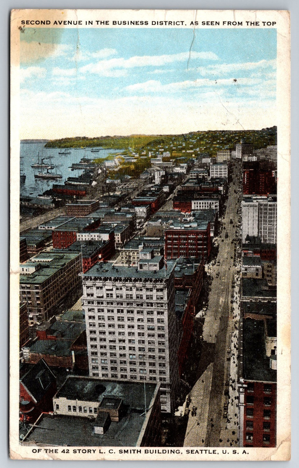 WA, Seattle, Second Ave, Business District, Aerial View, Vintage Postcard