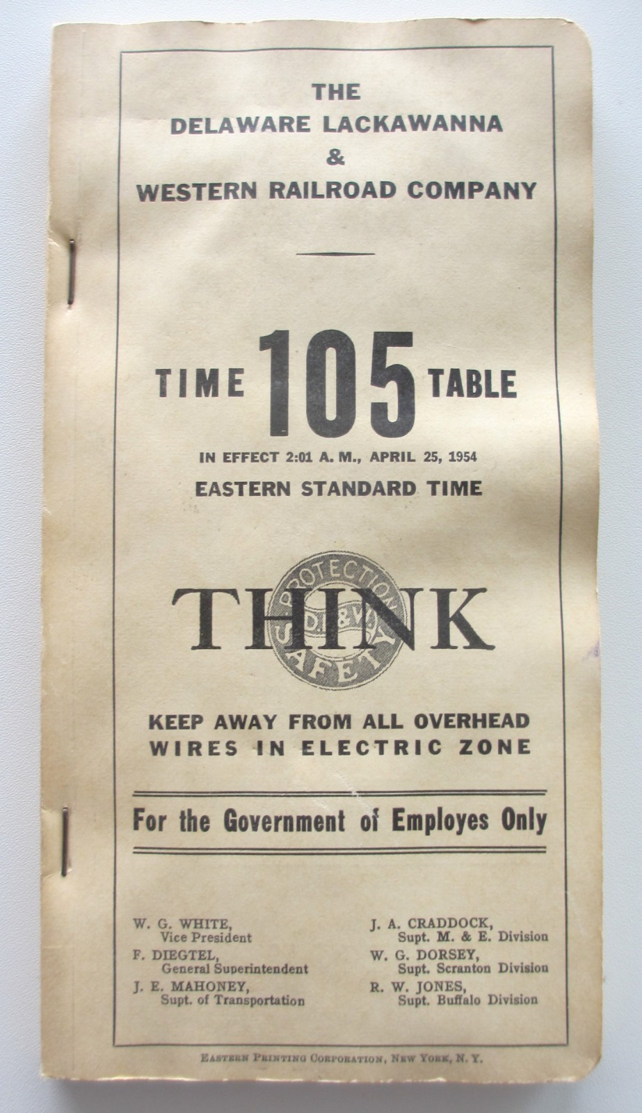 Vintage 1954 Delaware Lackawanna Western Railroad Timetable No. 105 Scranton PA Vintage 1954 Delaware Lackawanna Western Railroad Timetable No. 105 Scranton PA