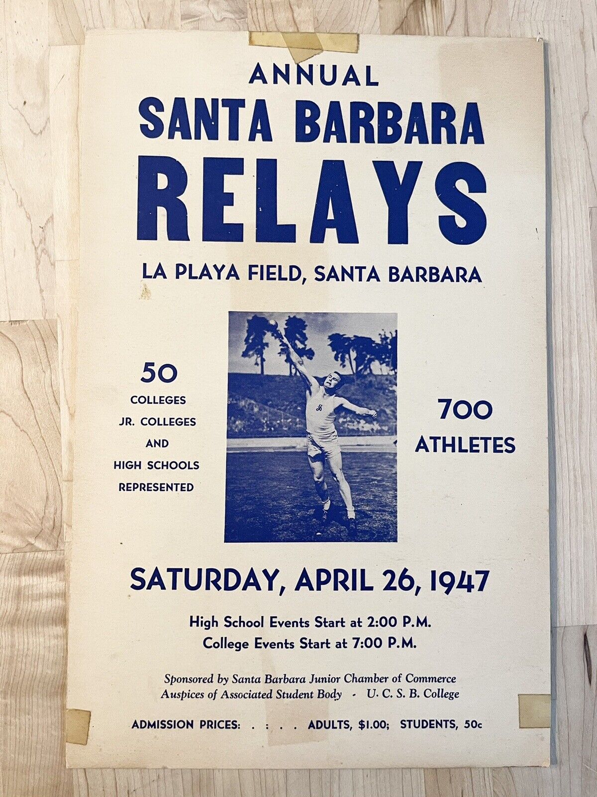 Original 1947 UCSB College Sports Relay Poster La Playa Field Santa Barbara Ca