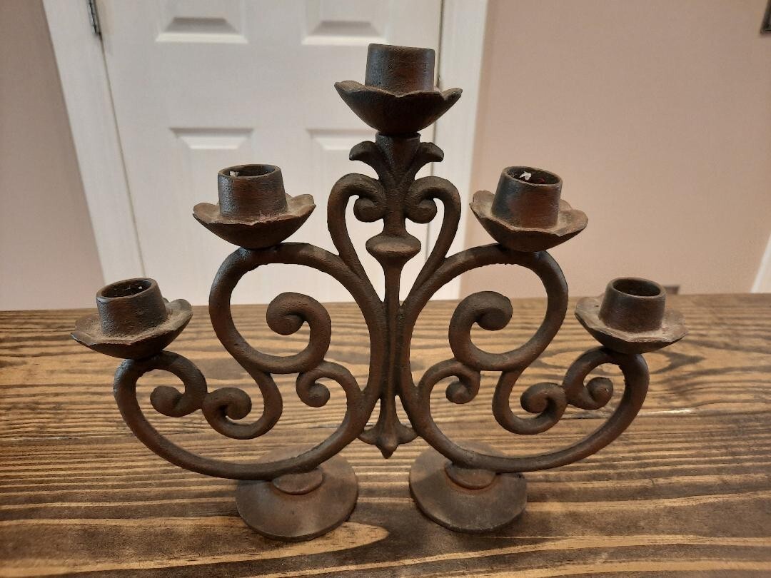 Antique Ornate Iron Candleabra Heavy 5+ pounds 5 Candles Iron Table Candles Z Antique Ornate Iron Candleabra Heavy 5+ pounds 5 Candles Iron Table Candles Z