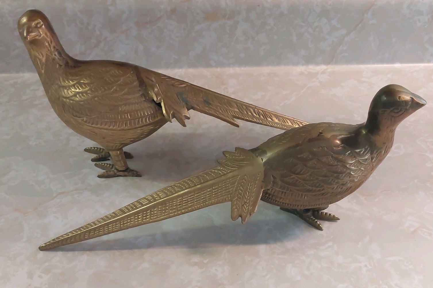 VINTAGE MID CENTURY MODERN BRASS PHEASANT SET OF TWO PAIR. VINTAGE MID CENTURY MODERN BRASS PHEASANT SET OF TWO PAIR.