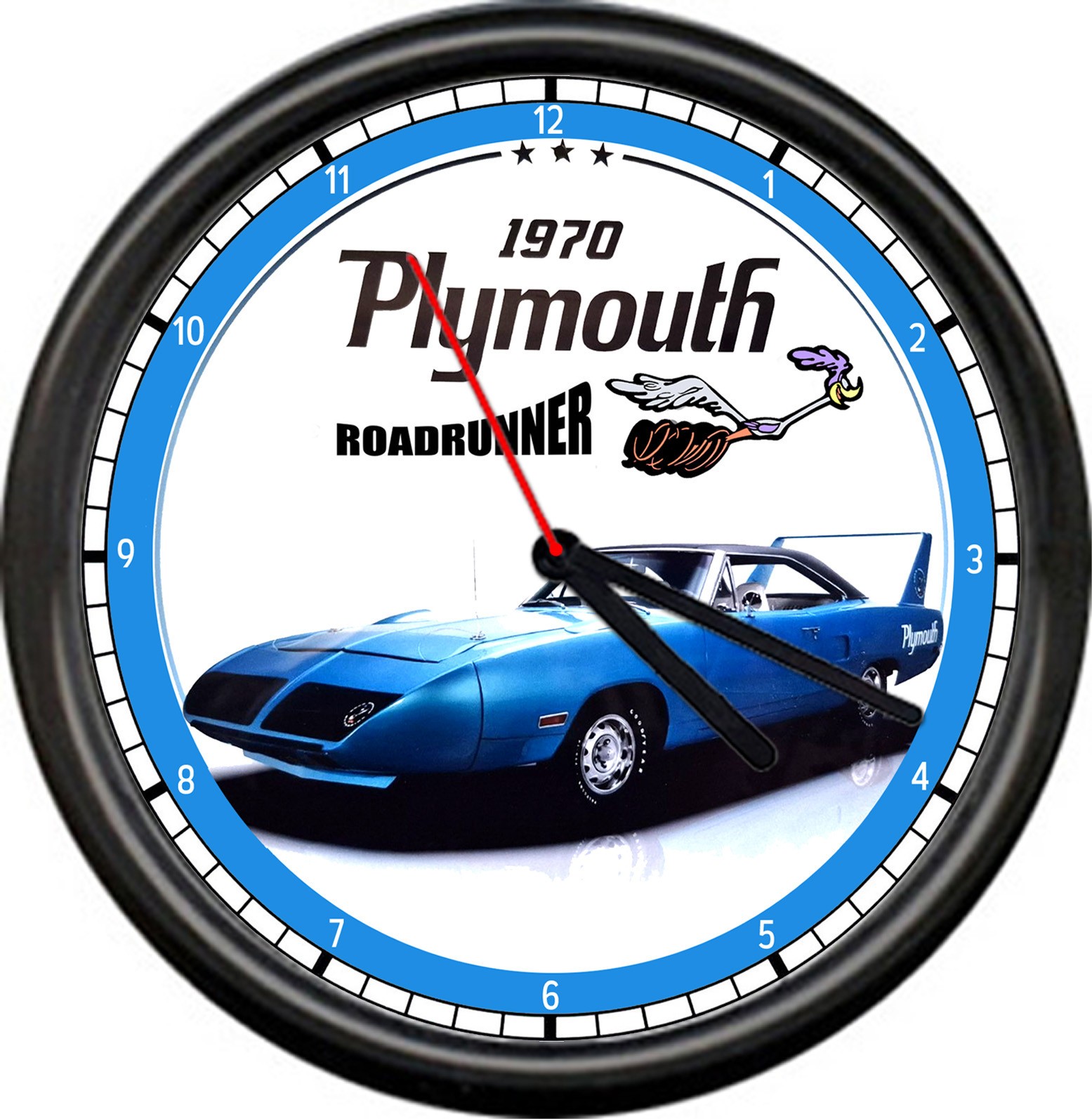 Classic Car Blue 1970 Plymouth Roadrunner Hemi Vintage Spoiler Sign Wall Clock Classic Car Blue 1970 Plymouth Roadrunner Hemi Vintage Spoiler Sign Wall Clock