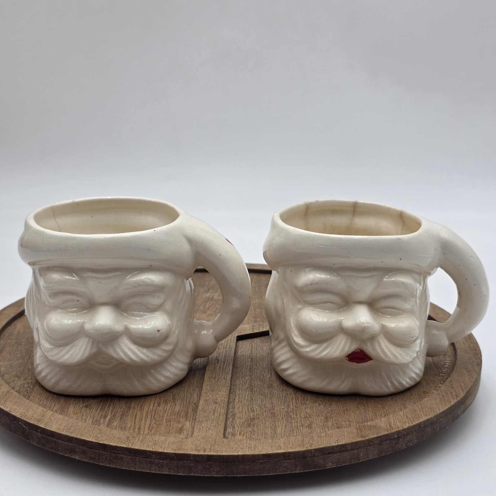 2 X Vintage Japan White Santa Claus Ceramic Mug Christmas Face Mug 3” DAMAGE 2 X Vintage Japan White Santa Claus Ceramic Mug Christmas Face Mug 3” DAMAGE