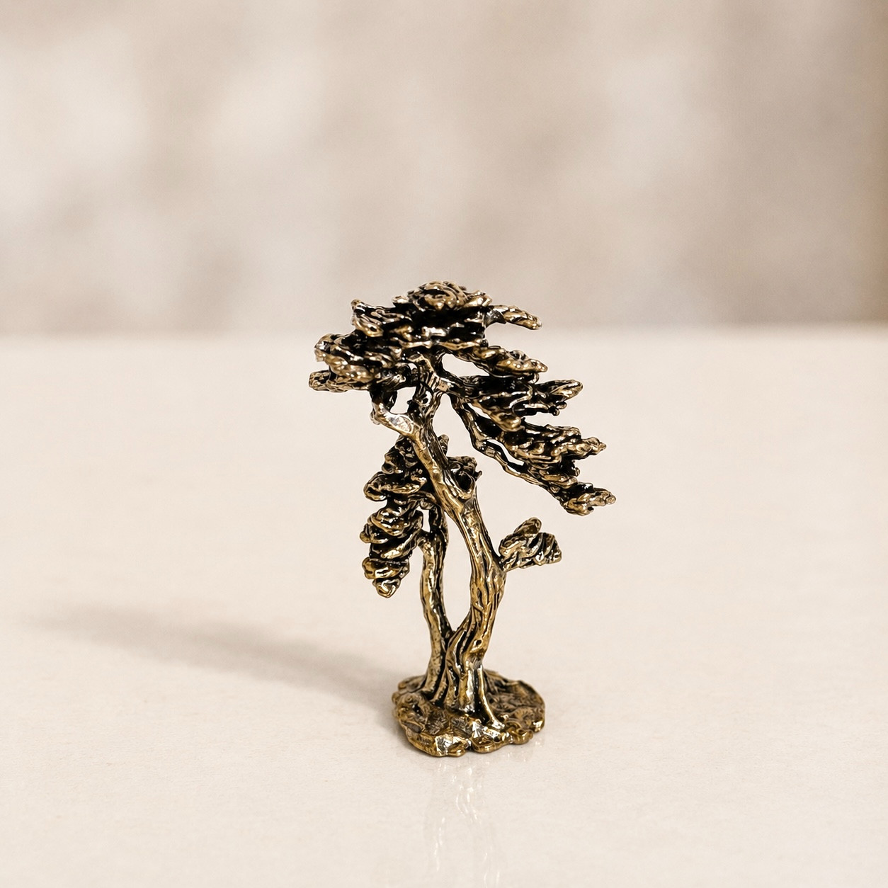 Vintage Japanese Brass Bonsai Tree Figurine Gold Bronze Zen Miniature Decor 2.5