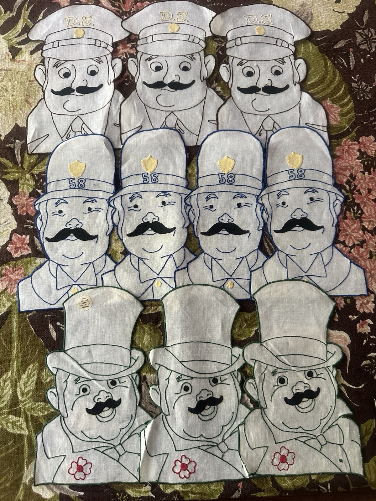Vintage Cocktail Napkins Madeira Embroidered Set Of 10 Figural Men Workers NOS Vintage Cocktail Napkins Madeira Embroidered Set Of 10 Figural Men Workers NOS