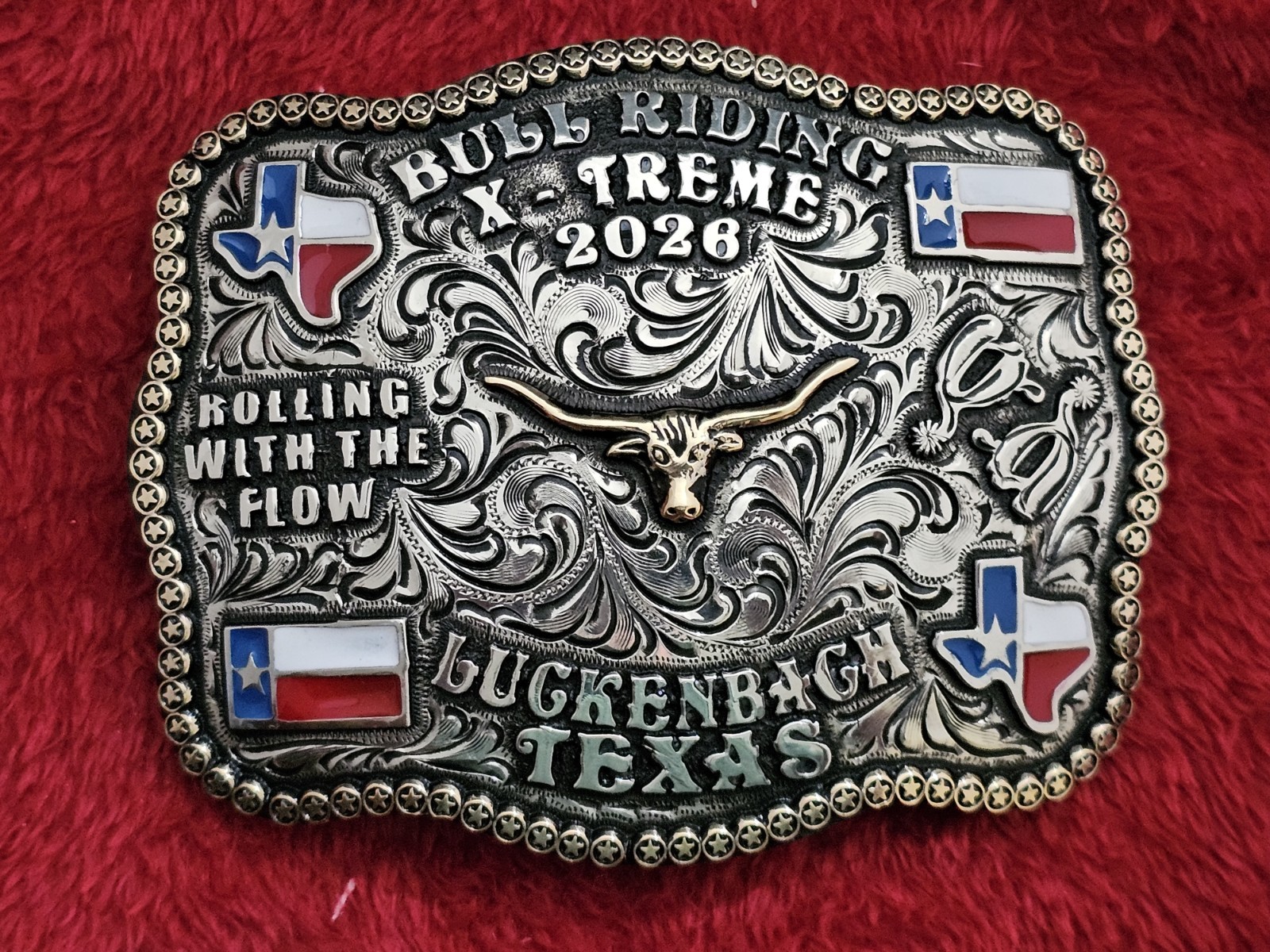 RODEO☆X~TREME☆2026☆Bull Riding CHAMPION TROPHY BUCKLE☆Luckenbach Texas☆W09