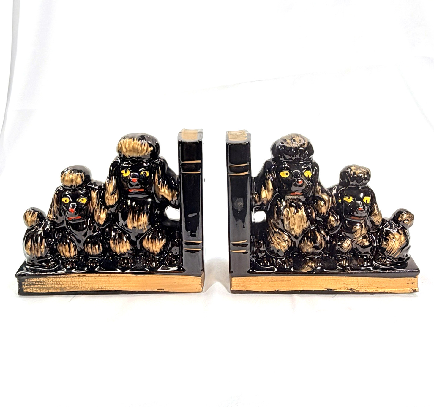 Set of 2 Vtg 1950's Red Ware Ceramic Black Gold Poodle Dogs Bookends Japan MCM Set of 2 Vtg 1950's Red Ware Ceramic Black Gold Poodle Dogs Bookends Japan MCM
