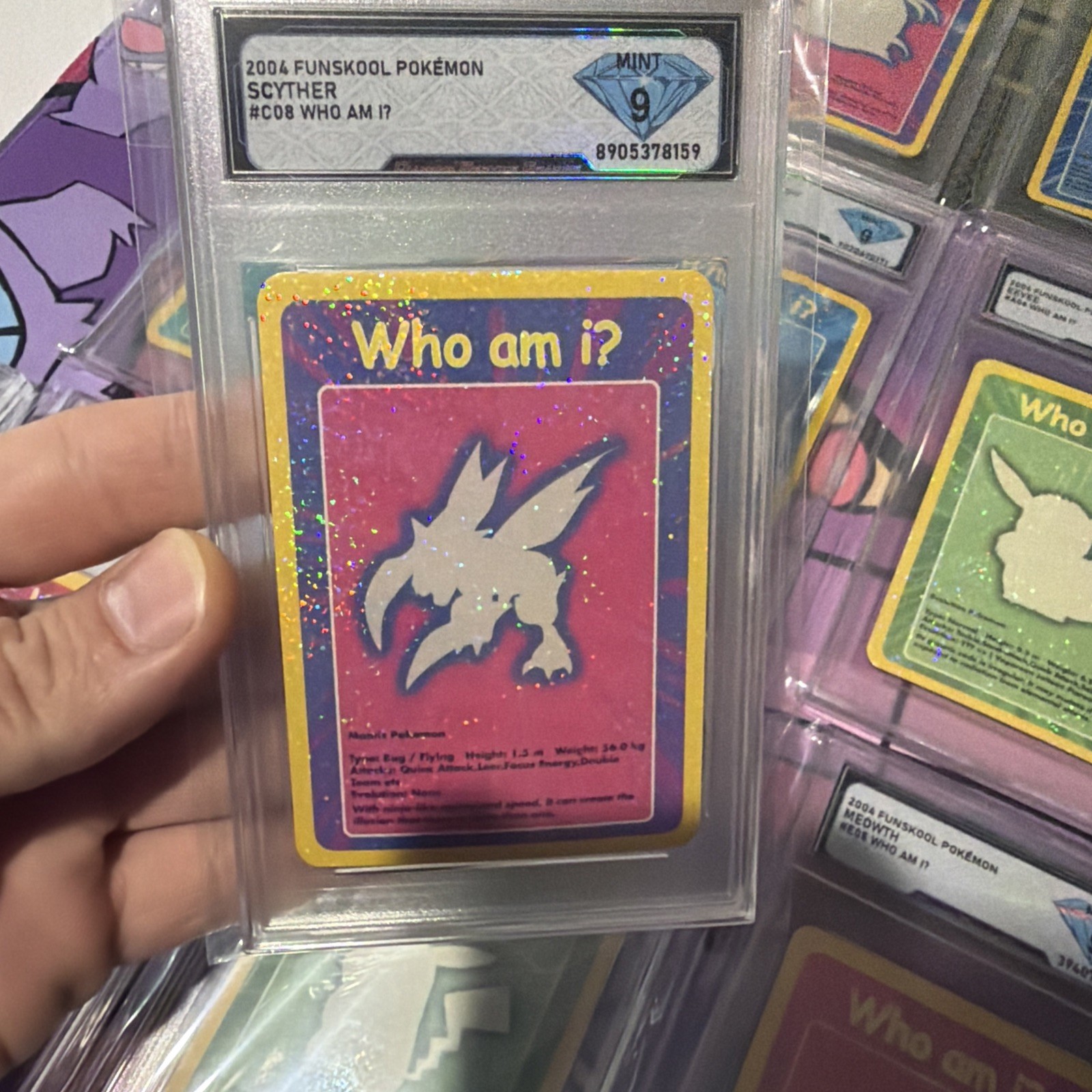 Scyther Funskool Who Am I? Holo Pokemon 2004 VHTF DSG 9 Scyther Funskool Who Am I? Holo Pokemon 2004 VHTF DSG 9
