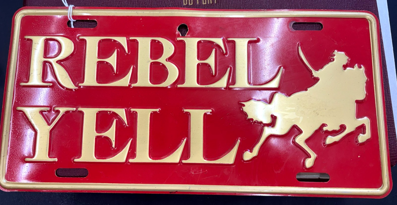 VTG. 1960s REBEL YELL WHISKEY BOURBON BOOSTER LICENSE PLATE Confederate Soldier VTG. 1960s REBEL YELL WHISKEY BOURBON BOOSTER LICENSE PLATE Confederate Soldier