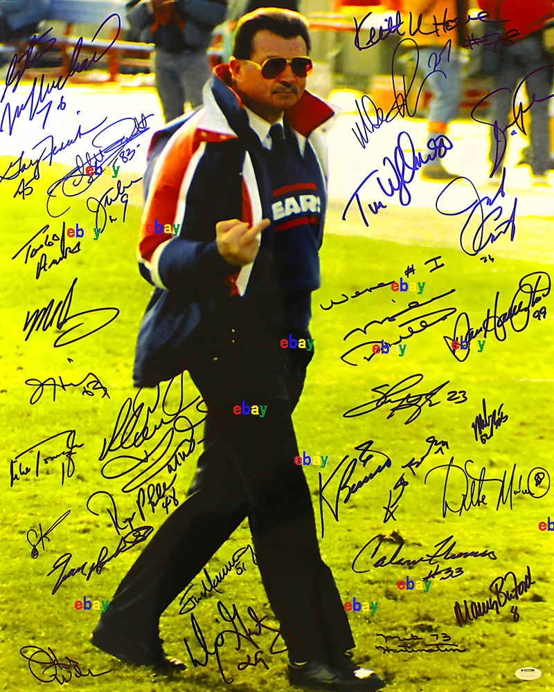 MIKE DITKA FINGER UP & 1985 BEARS TEAM SIGNED BY 30 REPRINT 8x10\ MIKE DITKA FINGER UP & 1985 BEARS TEAM SIGNED BY 30 REPRINT 8x10\