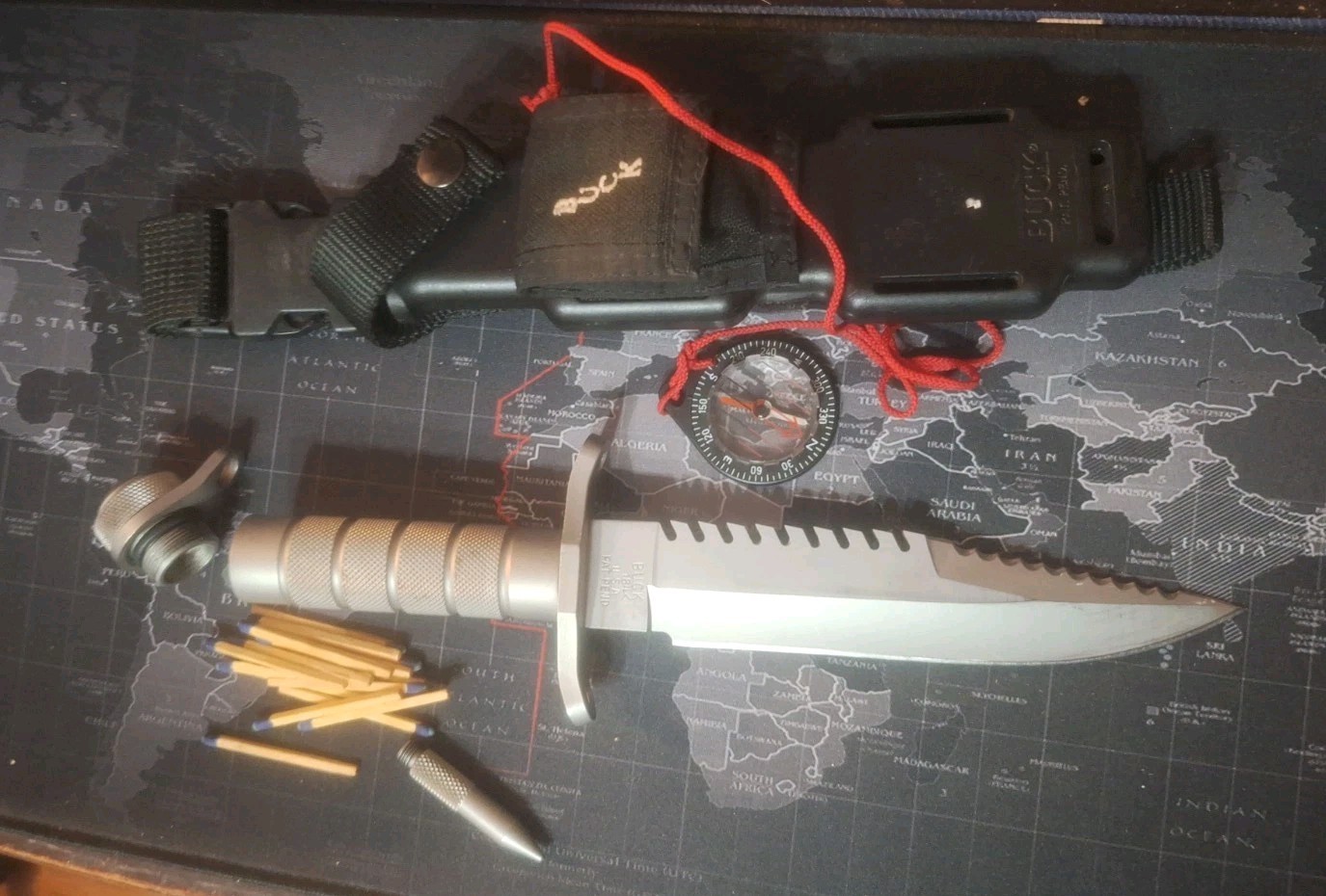 1986 BUCK 184 SURVIVAL/COMBAT KNIFE w/ SHEATH VINTAGE PRE PATENT US