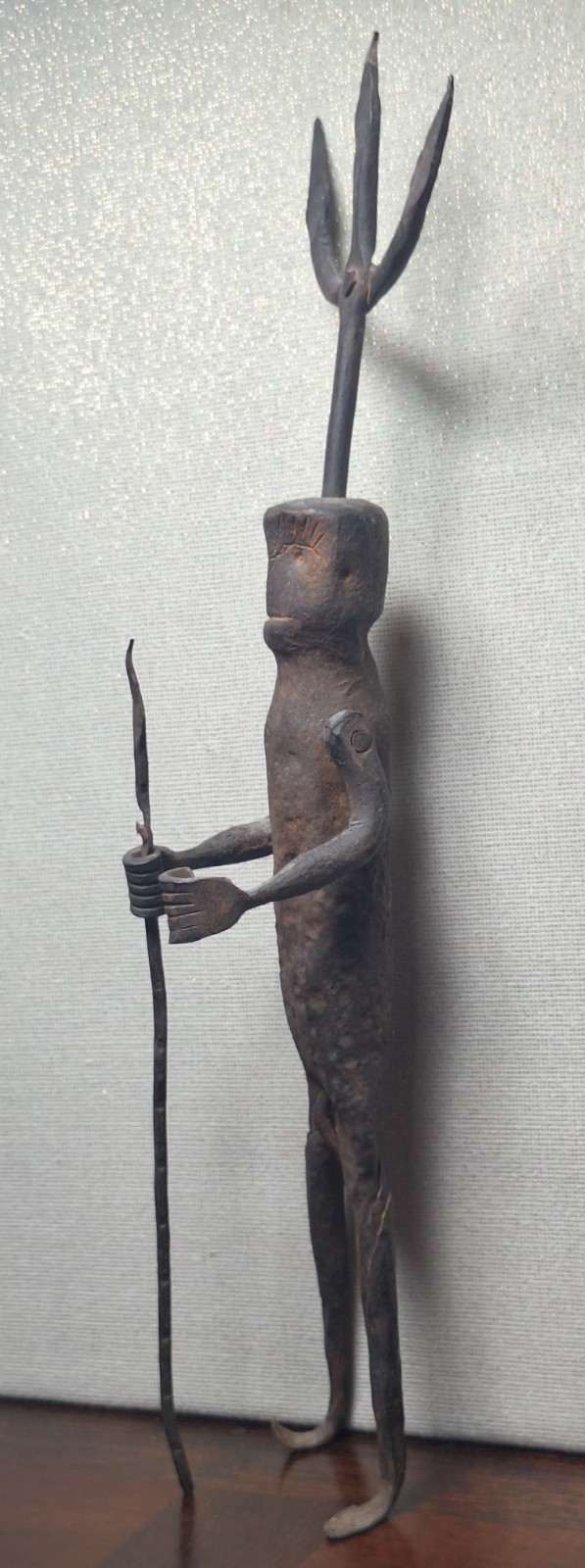 Vintage West African Style Forged Iron Figure Articulated Kinetic Tribal Staff Vintage West African Style Forged Iron Figure Articulated Kinetic Tribal Staff