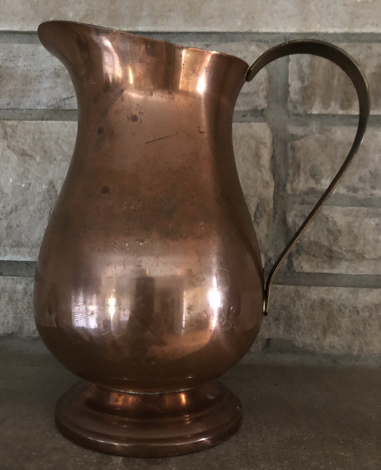 Large Vintage MCM Coppercraft Guild Handled Pitcher  9” Copper/Brass
